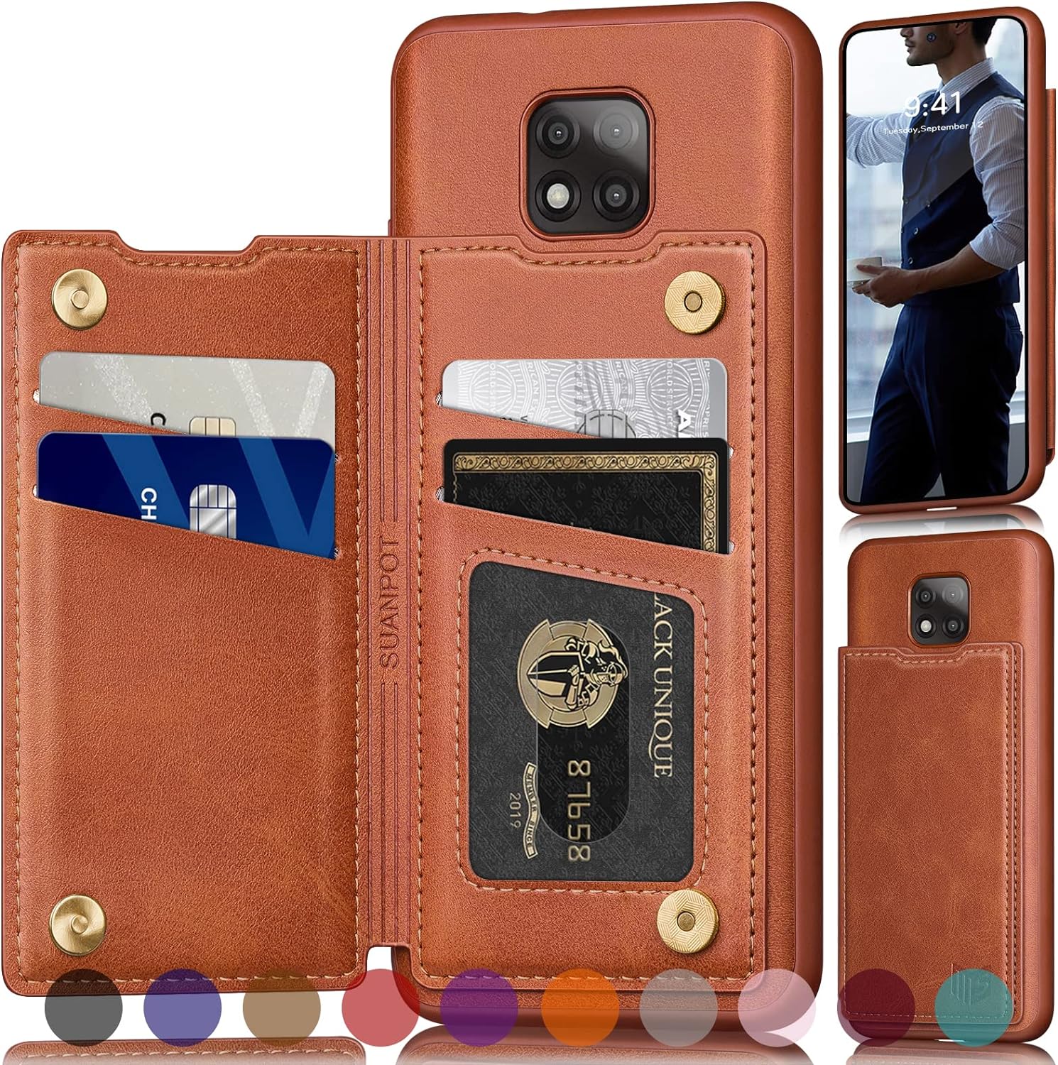 SUANPOTRFID Blocking for Moto G Power 2021 Wallet case with Credit Card Holder,Flip Book PU Leather Phone case Cover Cellphone Women Men for Power2021 case (Light Brown)