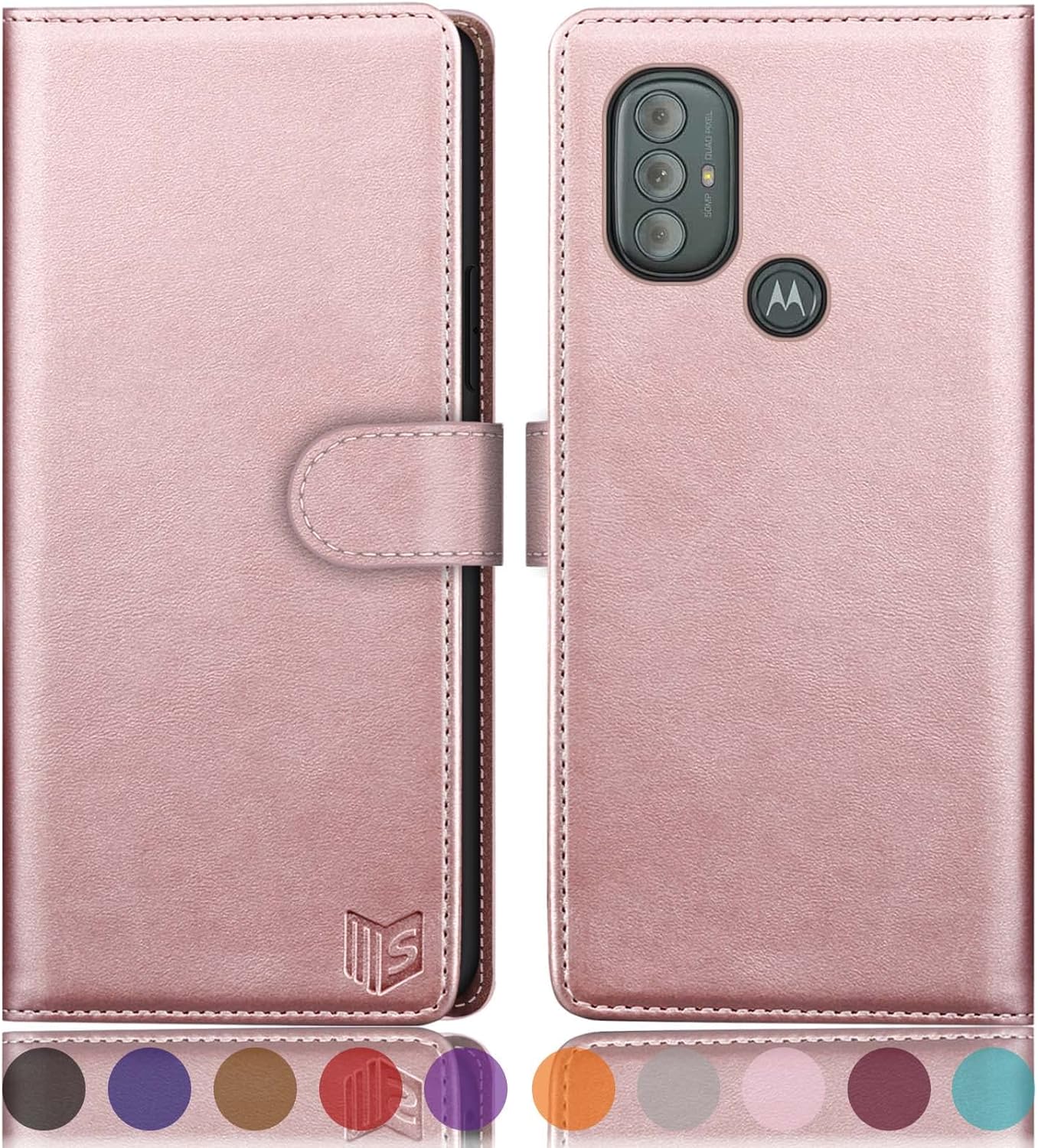 SUANPOT for MotorolaMoto G Power 2022 Wallet case RFID Blocking Credit Card Holder, Flip Folio Book PU Leather Phone case Shockproof Cover for Women Men Power2022 Rose Gold