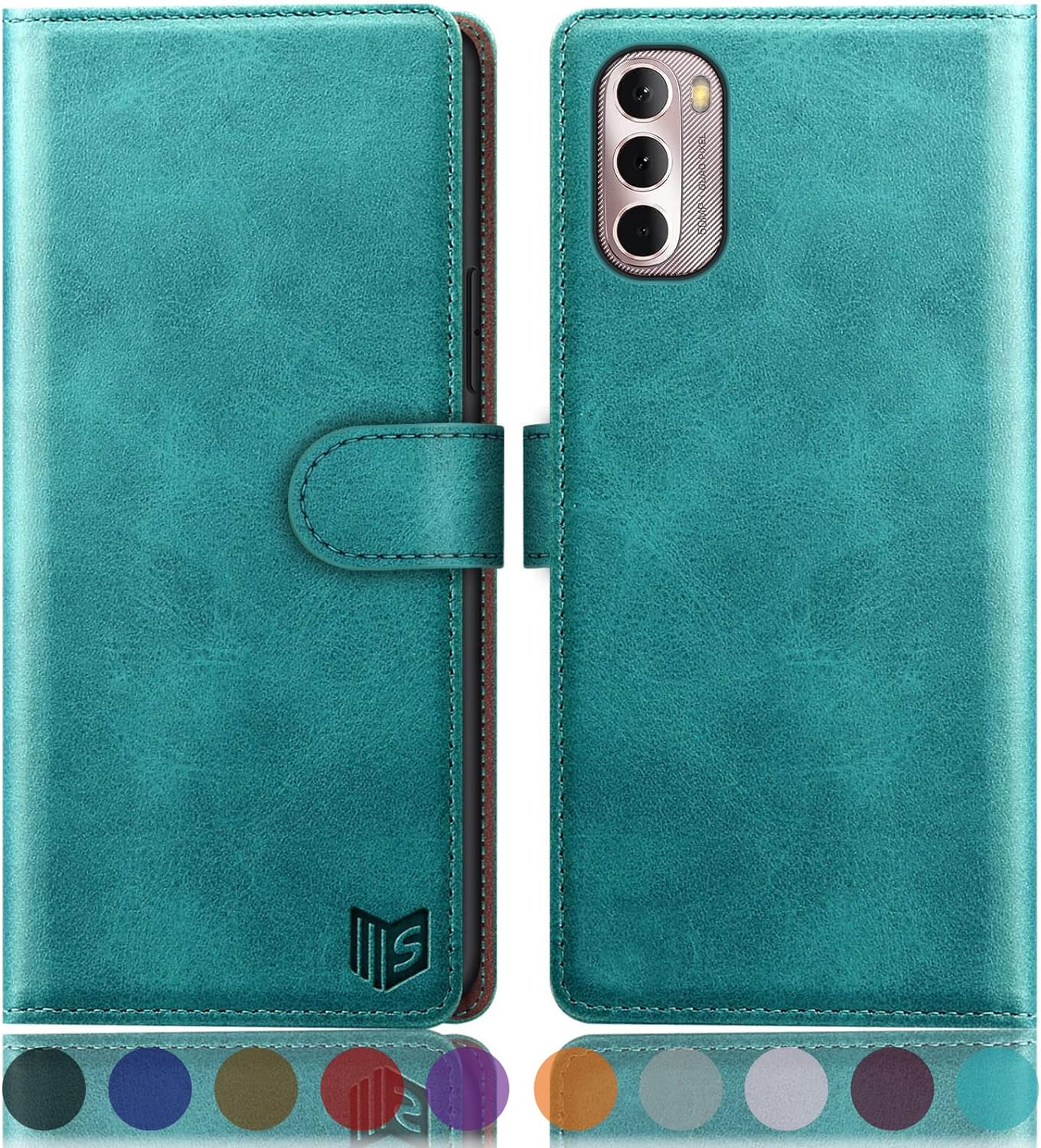 SUANPOT for Motorola Moto G 5G 2022 Wallet case RFID Blocking Credit Card Holder, Flip Folio Book PU Leather Phone case Shockproof Cover Women Men for Moto G 5G Phone case (Blue Green)