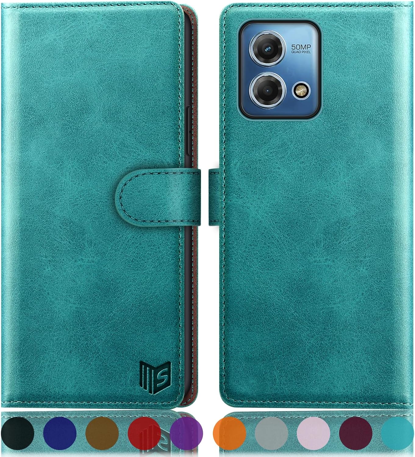 SUANPOT for Moto G Stylus 5G 2023 Wallet case RFID Blocking Credit Card Holder, Flip Folio Book PU Leather Phone case Shockproof Cover Women Men for Stylus 5G 2023 case Blue Green