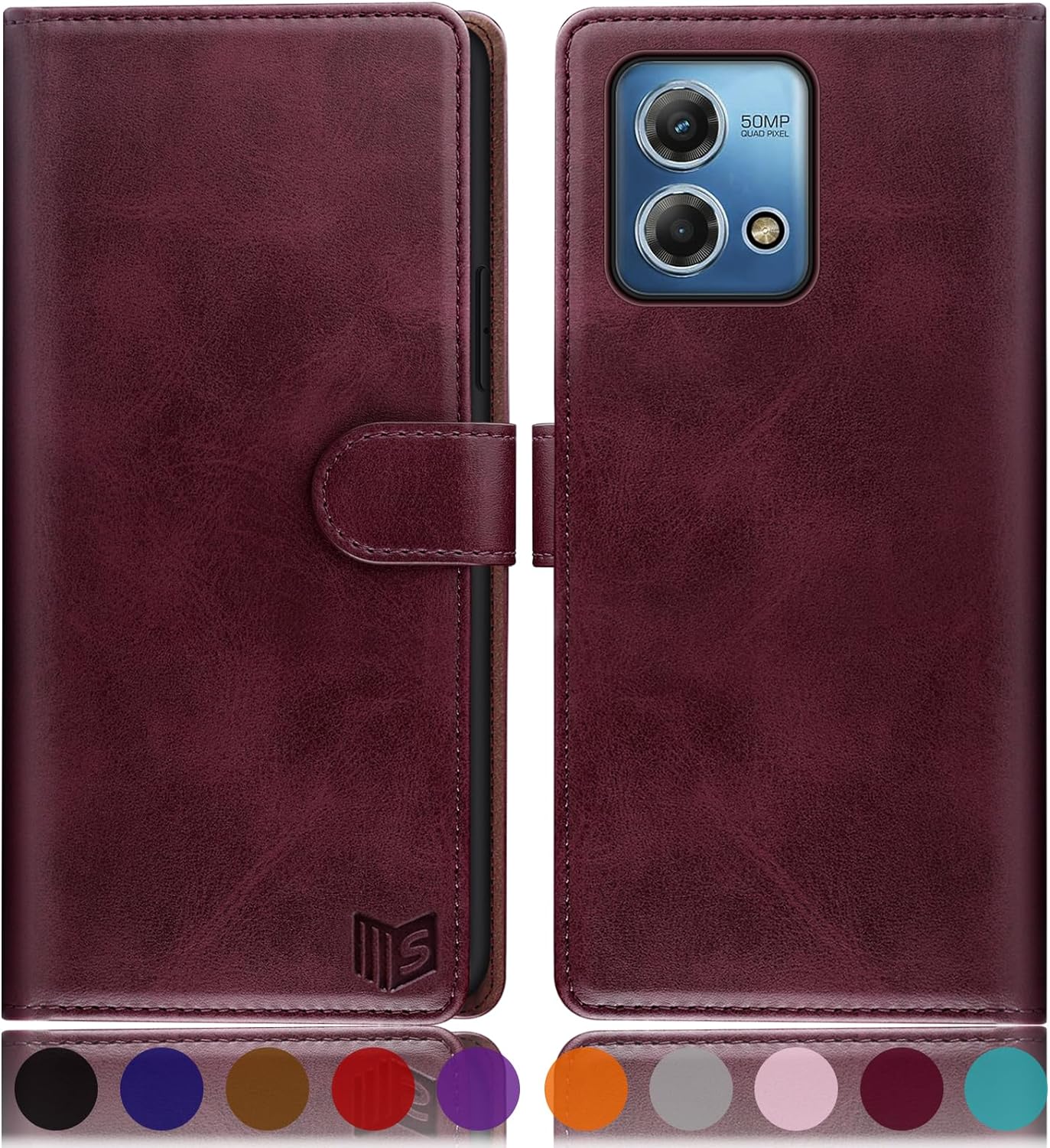 SUANPOT for Moto G Stylus 5G 2023 Wallet case RFID Blocking Credit Card Holder, Flip Folio Book PU Leather Phone case Shockproof Cover Women Men for Stylus 5G 2023 case Wine Red