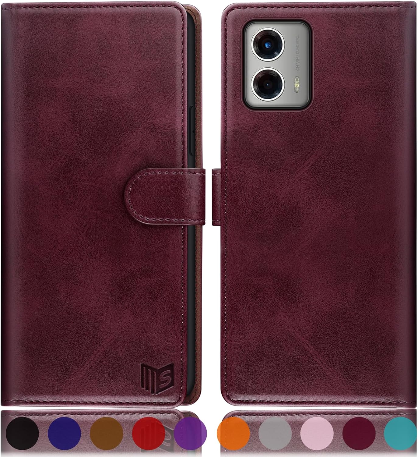 SUANPOT for Motorola Moto G 5G 2023 Wallet case RFID Blocking Credit Card Holder, Flip Folio Book PU Leather Phone case Shockproof Cover Women Men for MotoG 5G case Wine Red