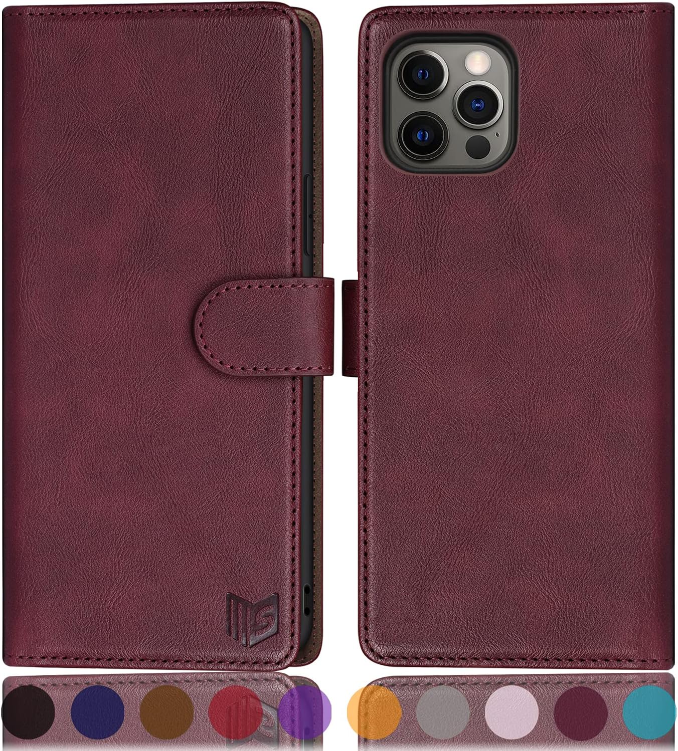 SUANPOT for iPhone 12 Pro Max Wallet case PU Leathel Flip Folio with Card Holder Book Plus for Men Magnetic Cell Phonefor Apple 12 pro max Case Wallet 6.7 (Wine red, Only for 12 Pro Max 6.7)