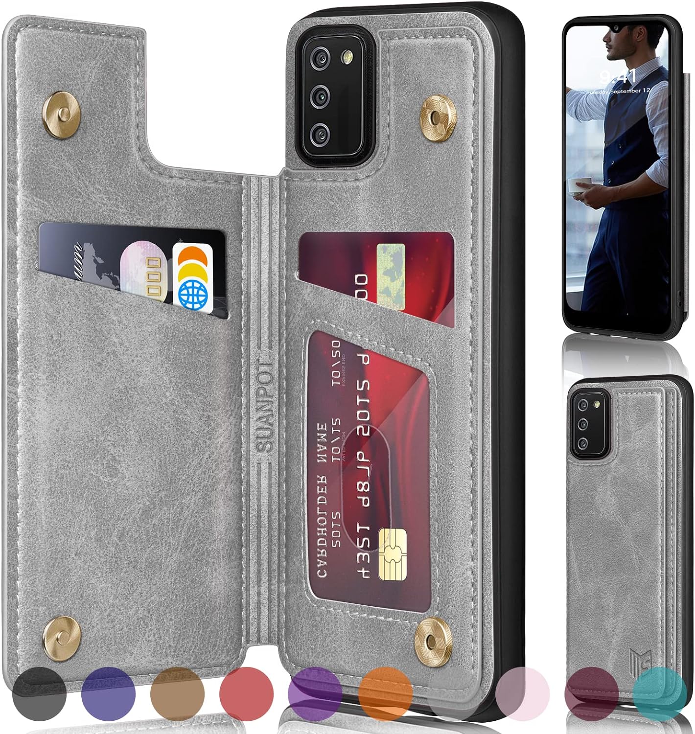 SUANPOTRFID Blocking for Samsung Galaxy A02S Wallet case with Credit Card Holder,Flip Book PU Leather Phone case Cover Cellphone Women Men for Samsung A02S case Gray