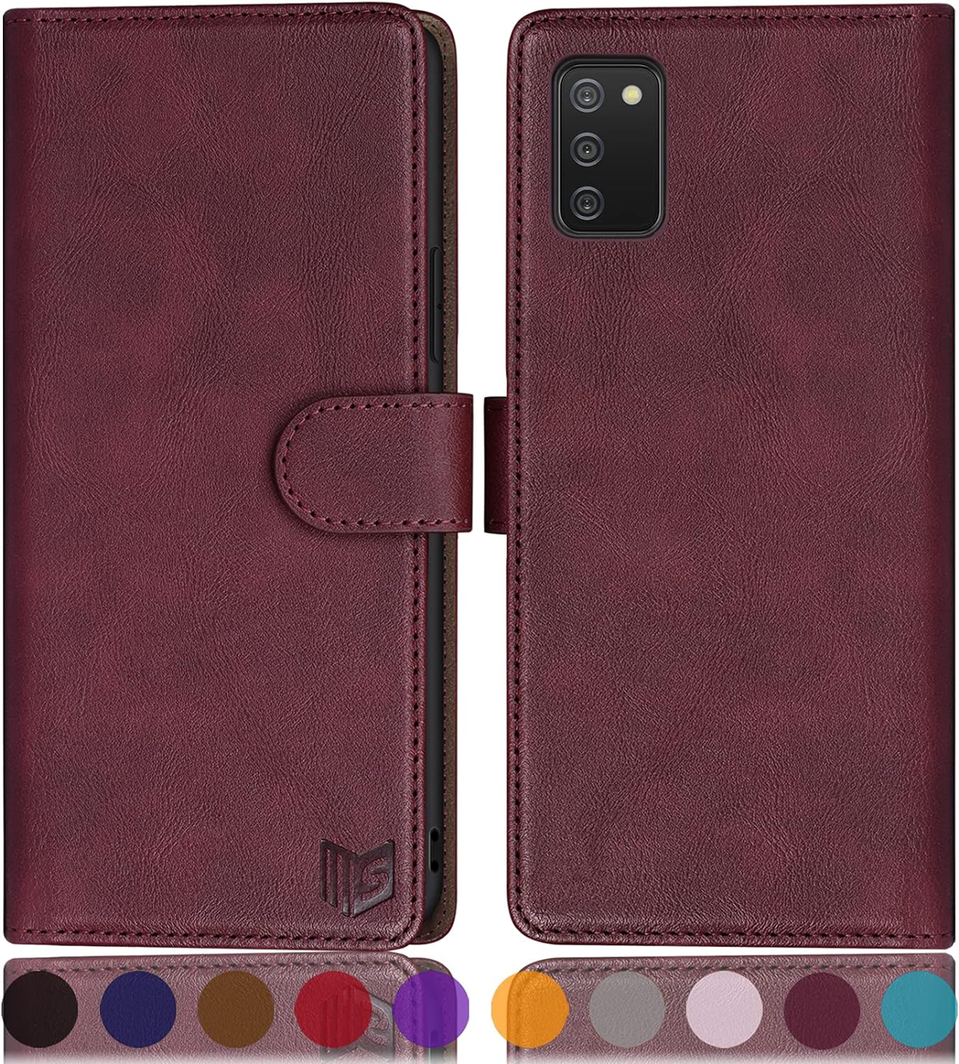 SUANPOT for Samsung Galaxy A02S with RFID Blocking Leather Wallet case Credit Card Holder, Flip Folio Book Phone case Shockproof Cover for Women Men for Samsung A02S case Wallet Wine Red