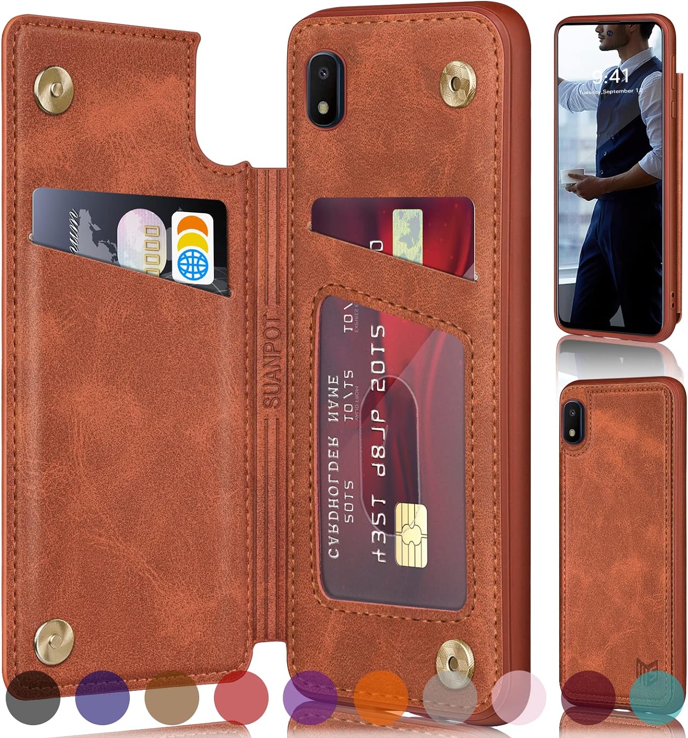 SUANPOTRFID Blocking for Samsung Galaxy A10e Wallet case with Credit Card Holder,Flip Book PU Leather Phone case Cover Cellphone Women Men for Samsung A10e case (Light Brown)