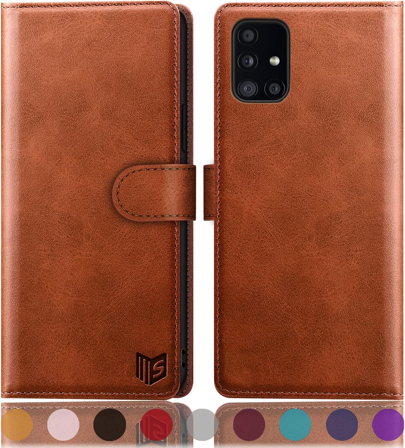 SUANPOT for Samsung Galaxy A51 5G (Non 4G Version) with RFID Blocking Leather Wallet case Credit Card Holder, Flip Folio Book Phone case Shockproof Cover for Samsung A51 case Wallet Light Brown