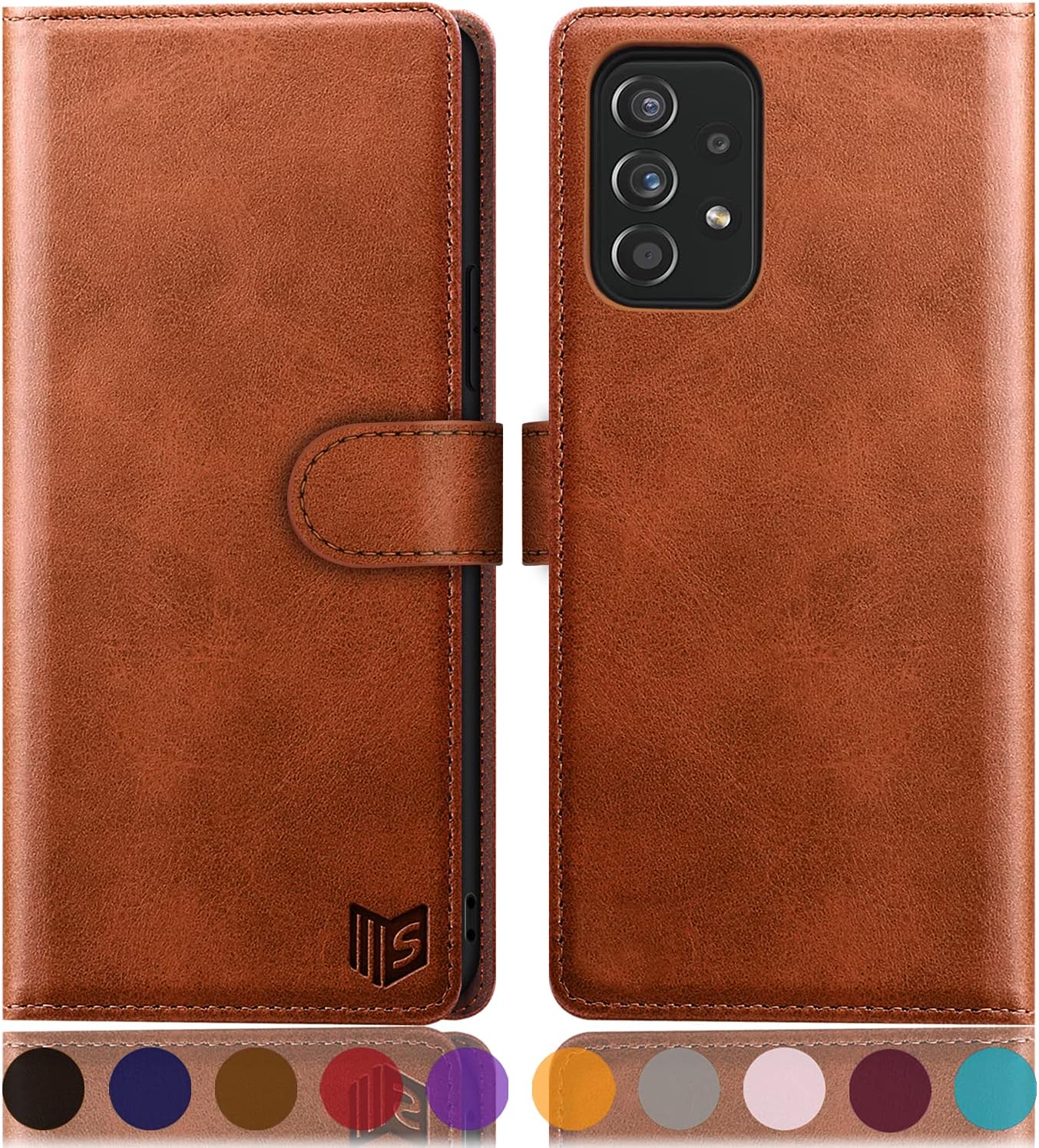 SUANPOT for Samsung Galaxy A52 4G& 5G Leather Wallet case with RFID Credit Card Holder Flip Folio Book Phone case Shockproof Cover for Women Men for Samsung A52 case Wallet Light Brown