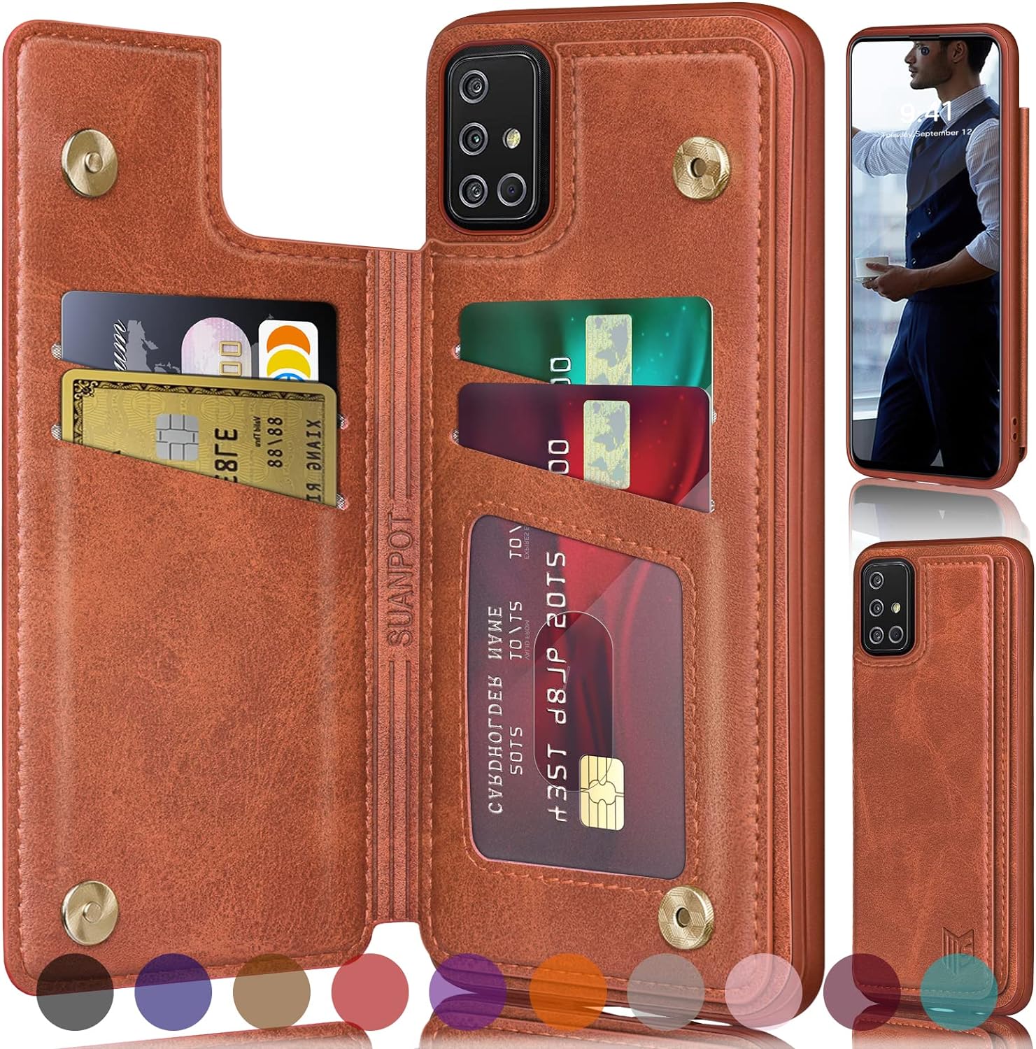 SUANPOTRFID Blocking for Samsung Galaxy A71 5G Wallet case with Credit Card Holder,Flip Book PU Leather Phone case Shockproof Cover Cellphone Women Men for Samsung A71 case Wallet (Light Brown)