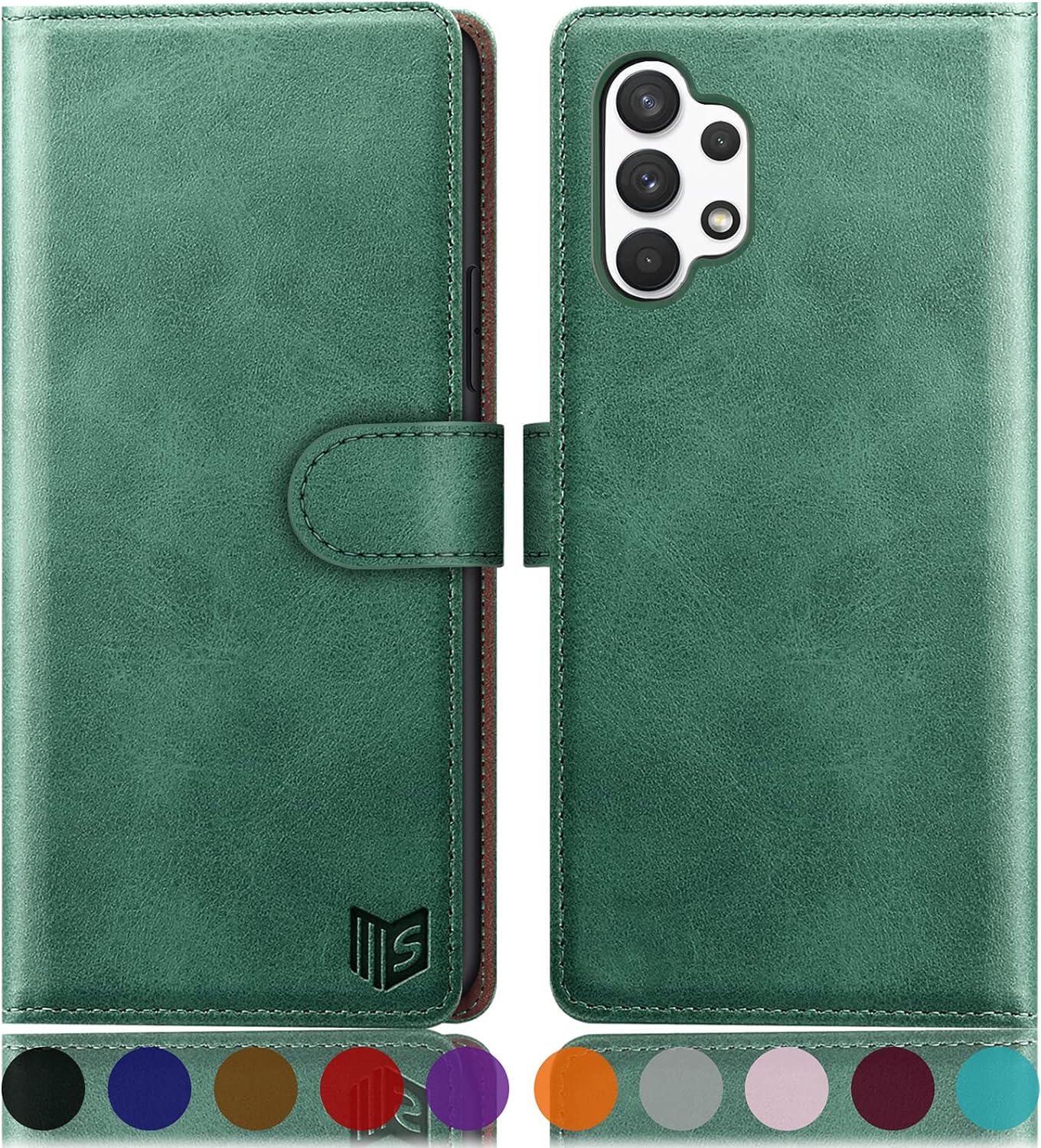 SUANPOT for Samsung Galaxy A32 5G with RFID Blocking Leather Wallet case Credit Card Holder, Flip Folio Book Phone case Shockproof Cover for Women Men for Samsung A32 5G case Wallet Sea Green