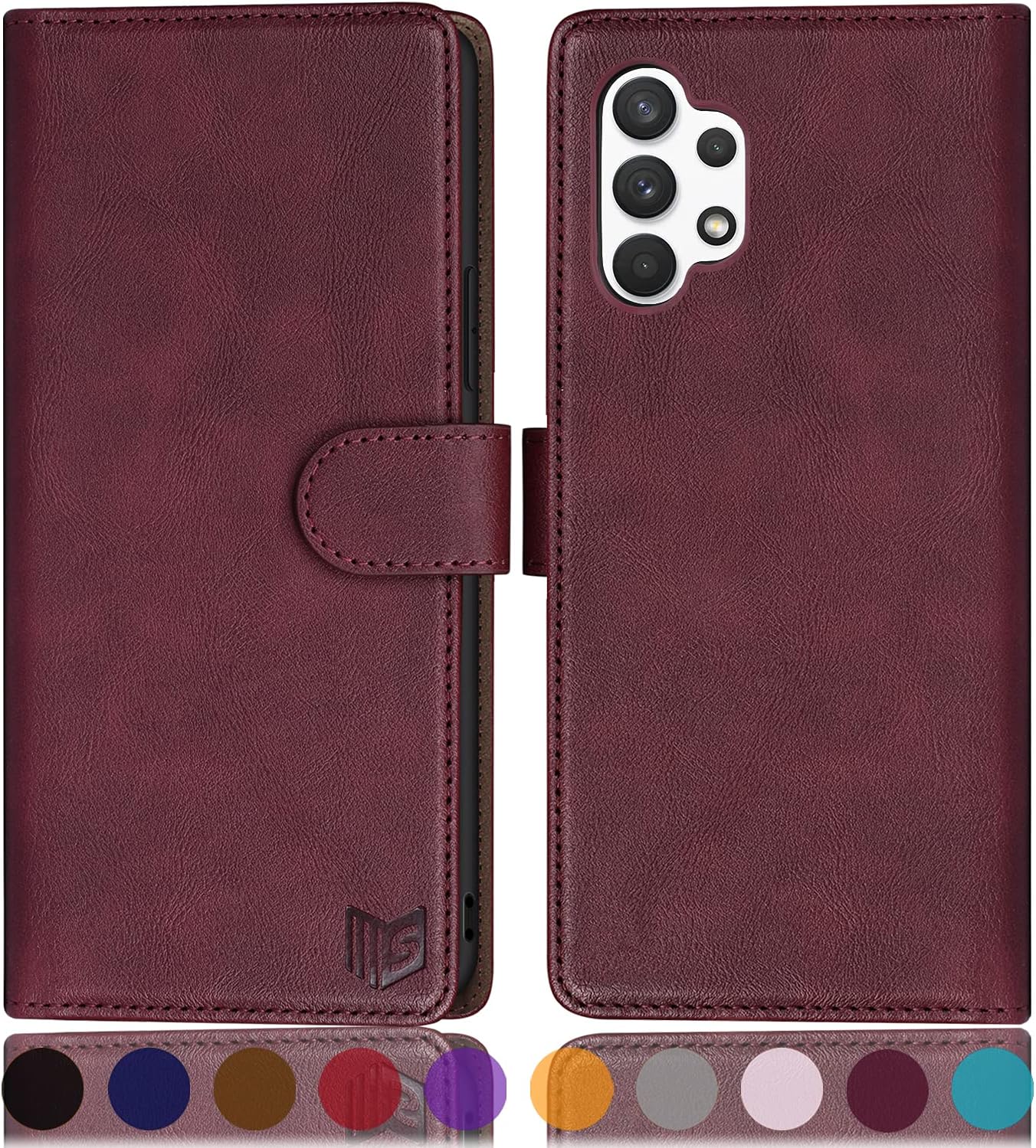 SUANPOT for Samsung Galaxy A32 5G with RFID Blocking Leather Wallet case Credit Card Holder, Flip Folio Book Phone case Shockproof Cover for Women Men for Samsung A32 5G case Wallet (Wine Red)