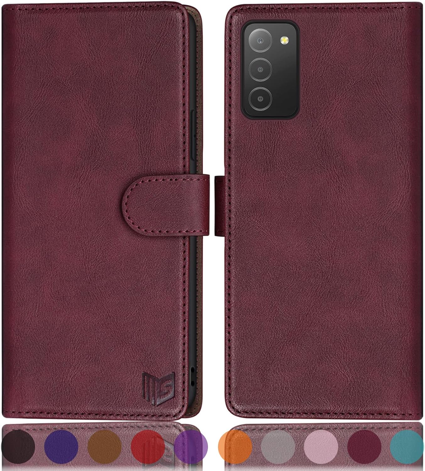 SUANPOT for Samsung Galaxy A03S Wallet case RFID Blocking Credit Card Holder, Flip Folio Book PU Leather Phone case Shockproof Cover Women Men for Samsung A03S case (Wine Red)