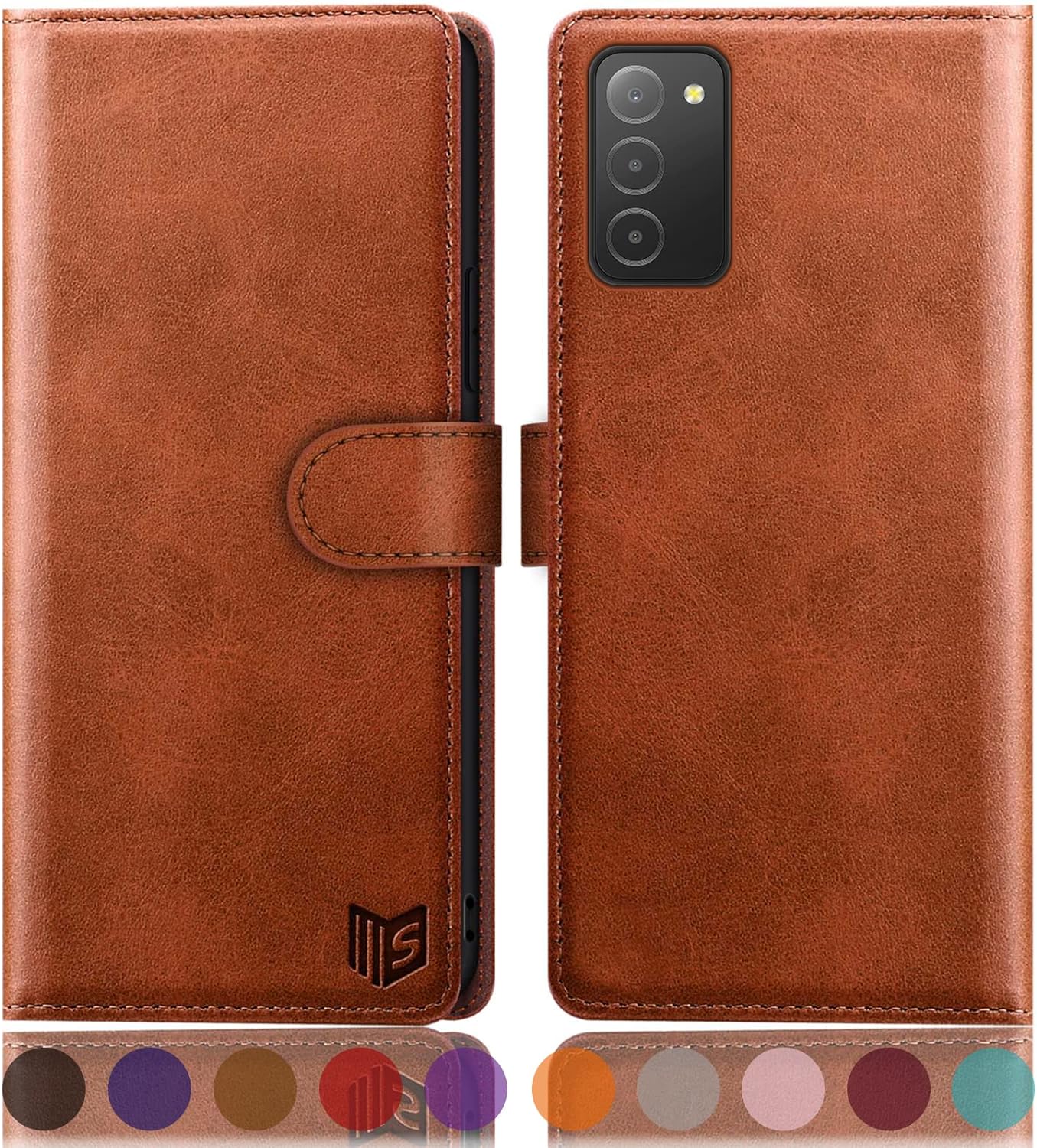 SUANPOT for Samsung Galaxy A03S Wallet case RFID Blocking Credit Card Holder, Flip Folio Book PU Leather Phone case Shockproof Cover Women Men for Samsung A03S case (Light Brown)