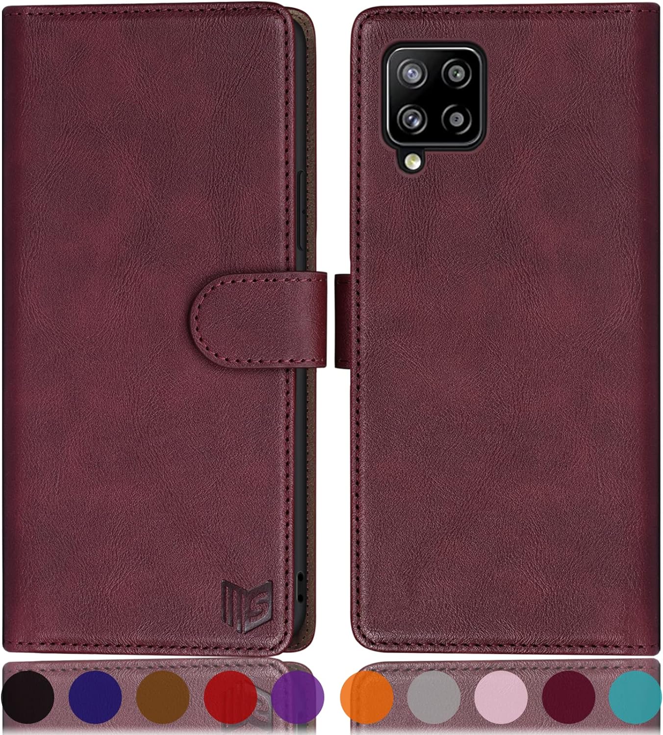 SUANPOT for Samsung Galaxy A12 Phone Case with RFID Blocking PU Leather Wallet case Card Slot Holder, Flip Full Body Shockproof Cover for Women Men for Samsung A12 case Wallet (Wine Red)