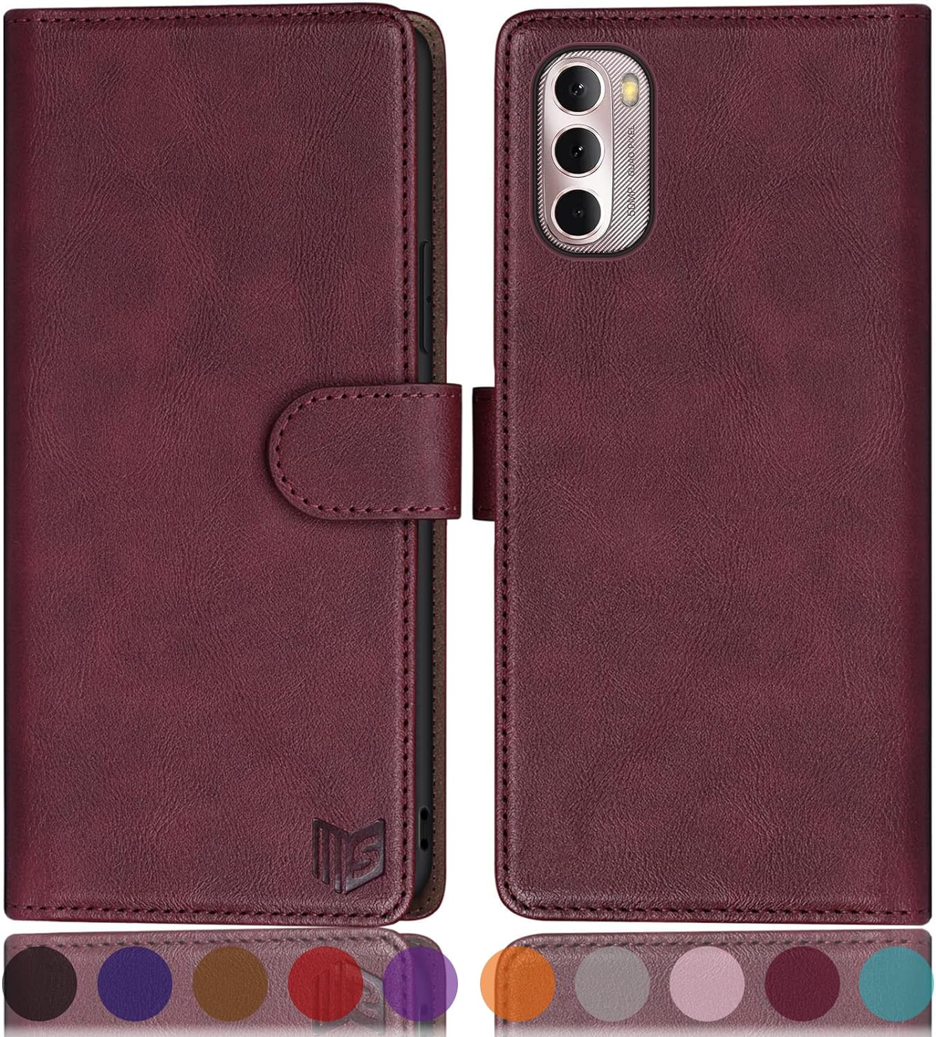 SUANPOT for Motorola Moto G 5G 2022 Wallet case RFID Blocking Credit Card Holder, Flip Folio Book PU Leather Phone case Shockproof Cover Women Men for Moto G 5G Phone case (Wine Red)