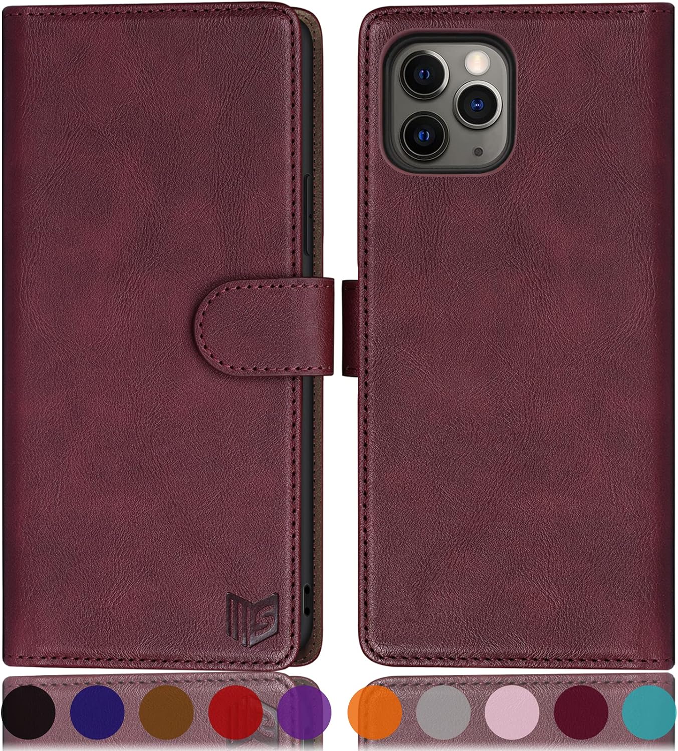 SUANPOT for iPhone 11 Pro Max 6.5 with RFID Blocking Leather Wallet case Credit Card Holder, Flip Folio Book Phone case Shockproof Cover for Women Men for Apple 11 Promax case Wallet Wine Red