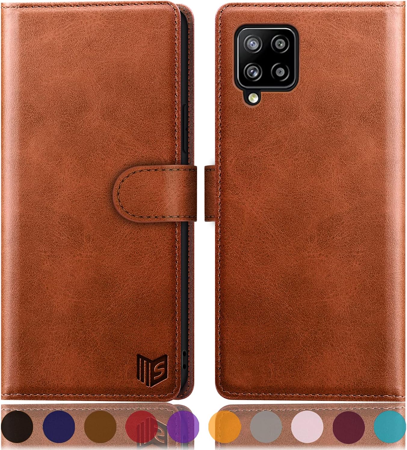 SUANPOT for Samsung Galaxy A42 5G with RFID Blocking Leather Wallet case Credit Card Holder, Flip Folio Book Phone case Shockproof Cover for Women Men for Samsung A42 5G case Wallet (Light Brown)