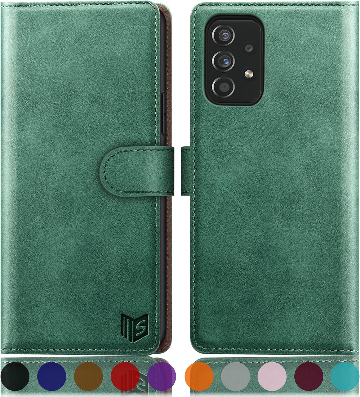 SUANPOT for Samsung Galaxy A52 4G& 5G Wallet case with RFID Credit Card Holder PU Leather Flip Folio Book Phone case Shockproof Cover for Women Men for Samsung A52 case Wallet Sea Green