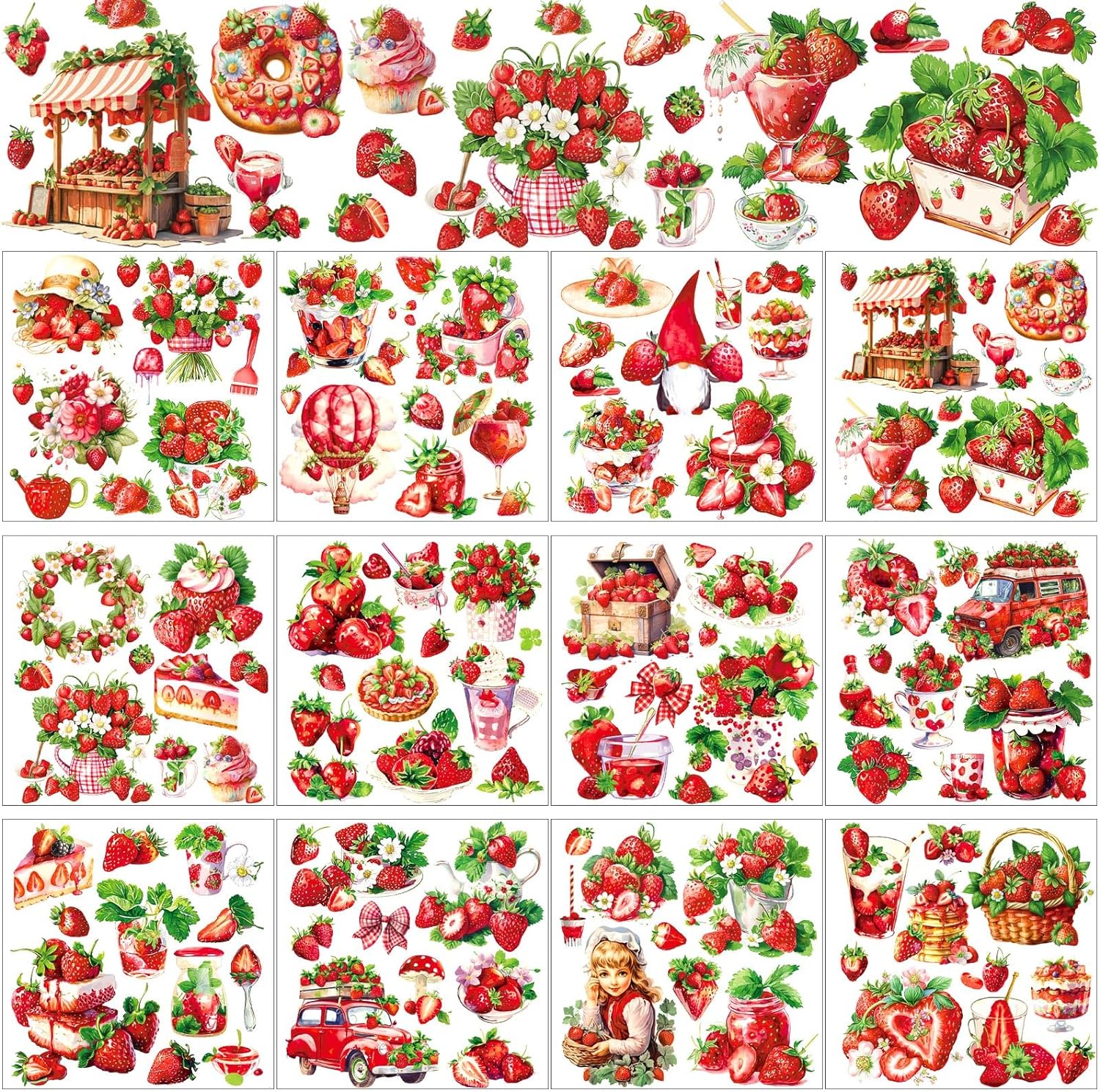 BBTO 12 Sheets Rub on Transfers for Crafts and Furniture Rub on Transfer Stickers Rub on Decals for Wood DIY Paper Home Decor, 5.5 x 5.7 Inch (Strawberry)