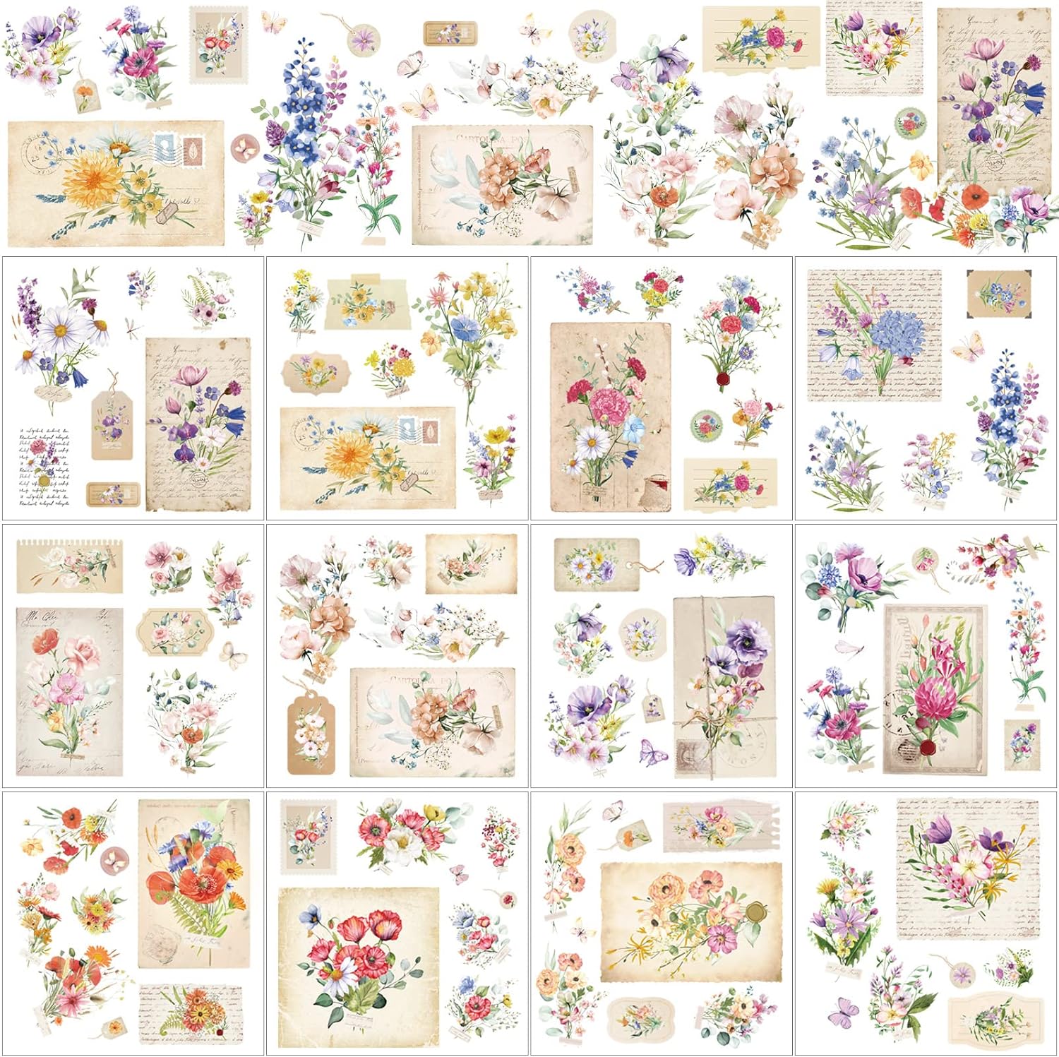 BBTO 12 Sheets Rub on Transfers for Crafts and Furniture Rub on Transfer Stickers Rub on Decals for Wood DIY Paper Home Decor, 5.5 x 5.7 Inch(Wildflower)