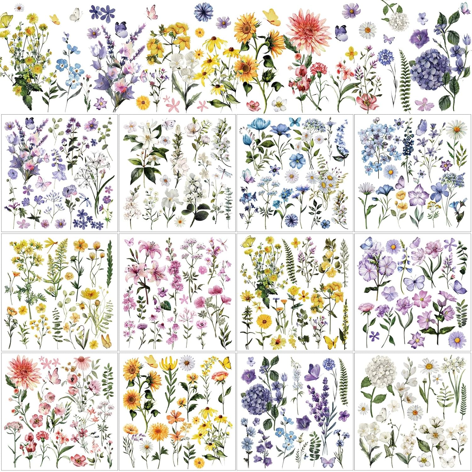 BBTO 12 Sheets Rub on Transfers for Crafts and Furniture Rub on Transfer Stickers Rub on Decals for Wood DIY Paper Home Decor, 5.5 x 5.7 Inch(Fresh Flowers)