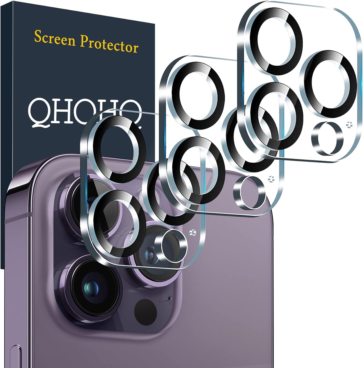 QHOHQ [3 Pack Tempered Glass Camera Lens Protector for iPhone 14 Pro 6.1 / iPhone 14 Pro Max 6.7, Ultra HD, Scratch-Resistant, Case Friendly, with [Removal Tool] [Support Night Shooting]