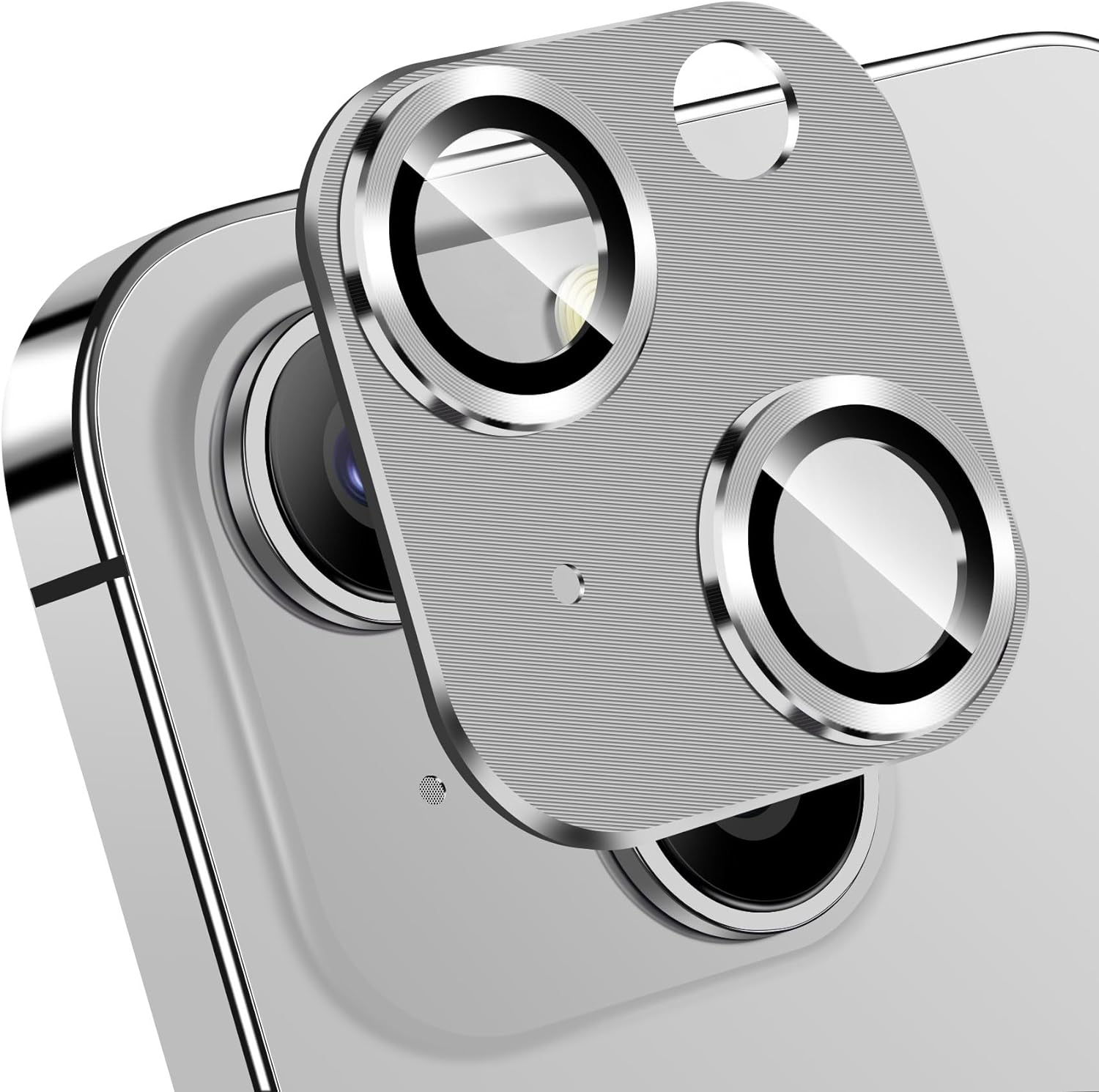 QHOHQ 3 Pack Camera Lens Protector for iPhone 15 6.1 / iPhone 15 Plus 6.7, Zinc Alloy One Piece Camera Cover, [Updated Version], Full Coverage Protection, Ultra HD, Shatterproof - Silver