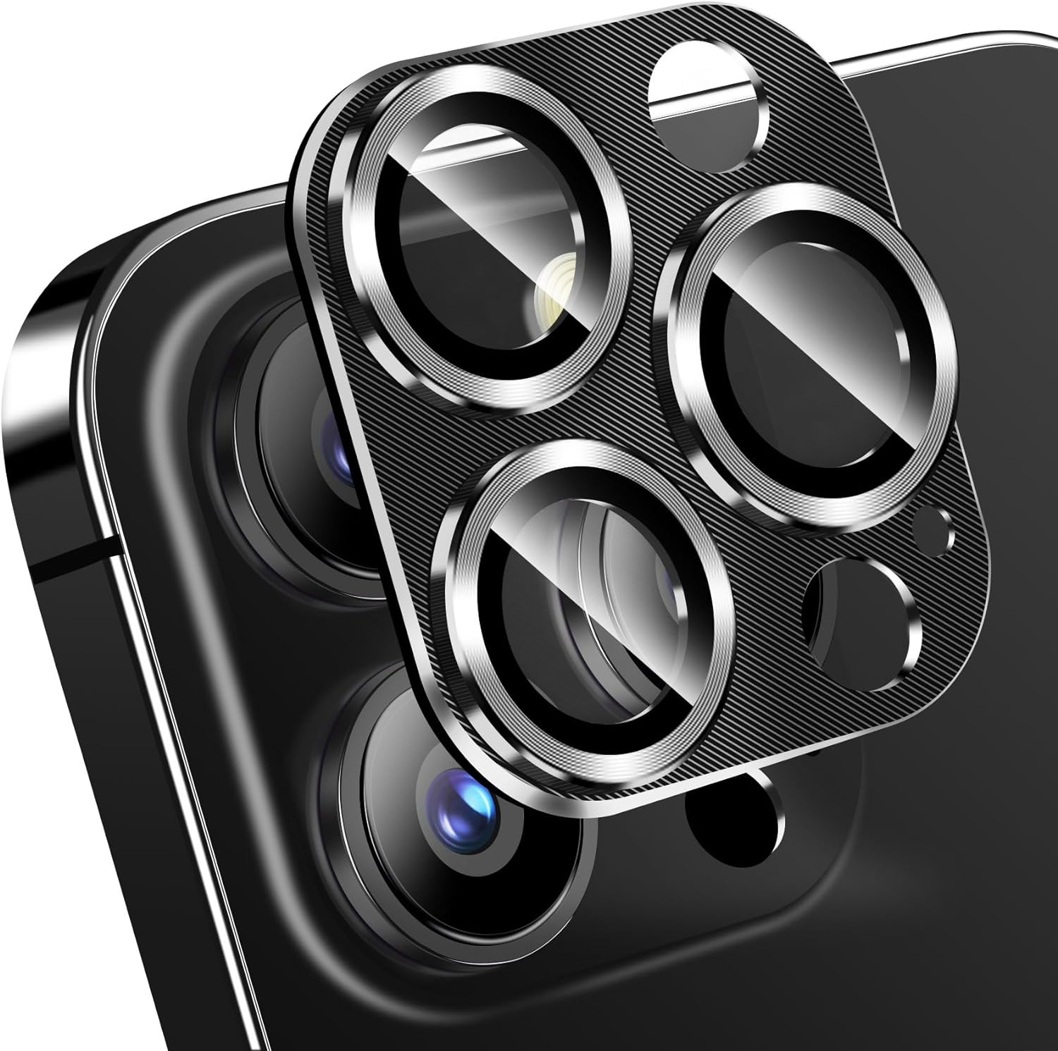 QHOHQ 3 Pack Camera Lens Protector for iPhone 15 Pro Max/iPhone 15 Pro, Zinc Alloy One Piece Camera Cover, [Updated Version], Full Coverage Protection, Ultra HD, Shatterproof - Black