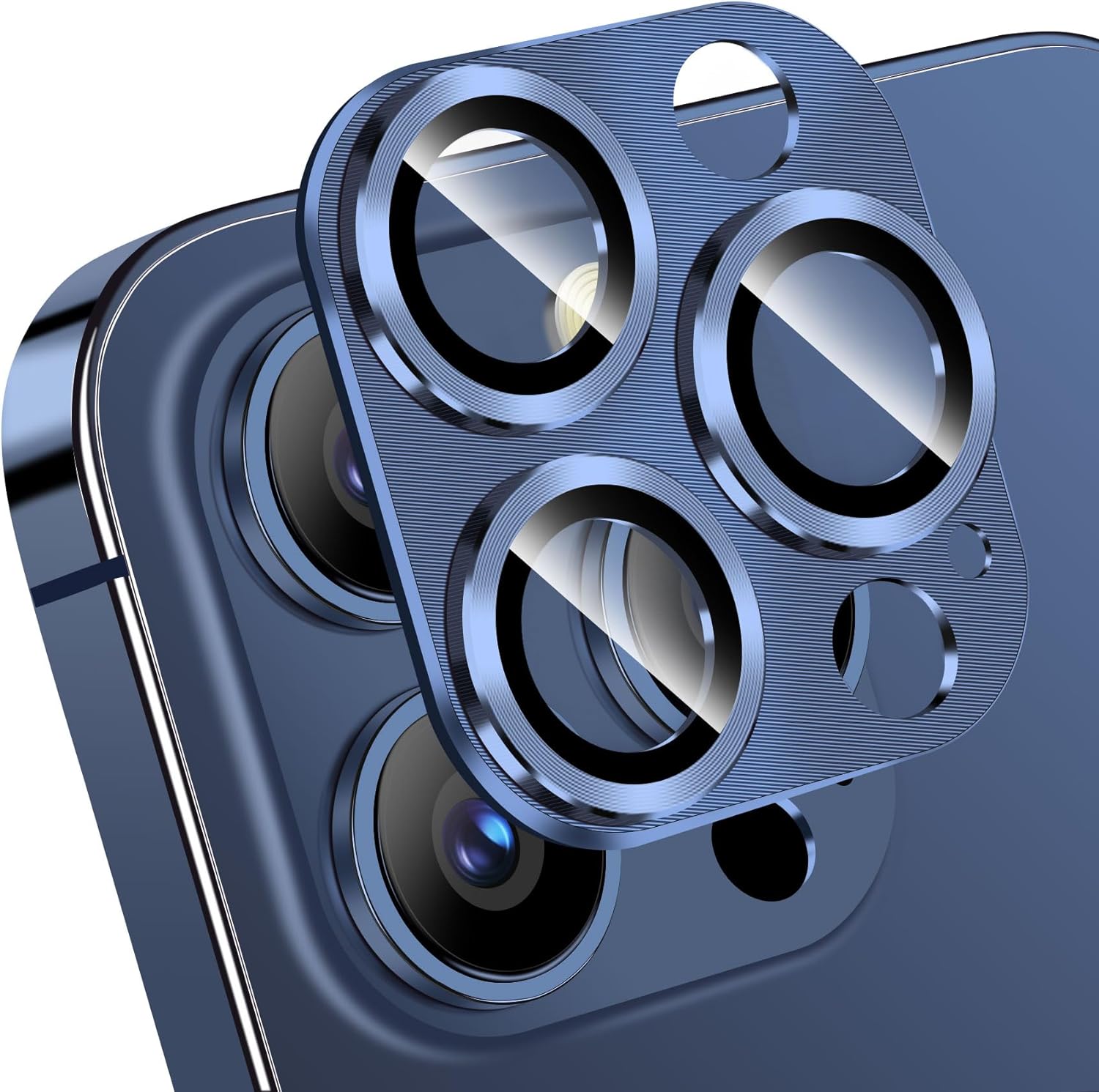 QHOHQ 3 Pack Camera Lens Protector for iPhone 15 Pro Max/iPhone 15 Pro, Zinc Alloy One Piece Camera Cover, [Updated Version], Full Coverage Protection, Ultra HD, Shatterproof - Dark Blue