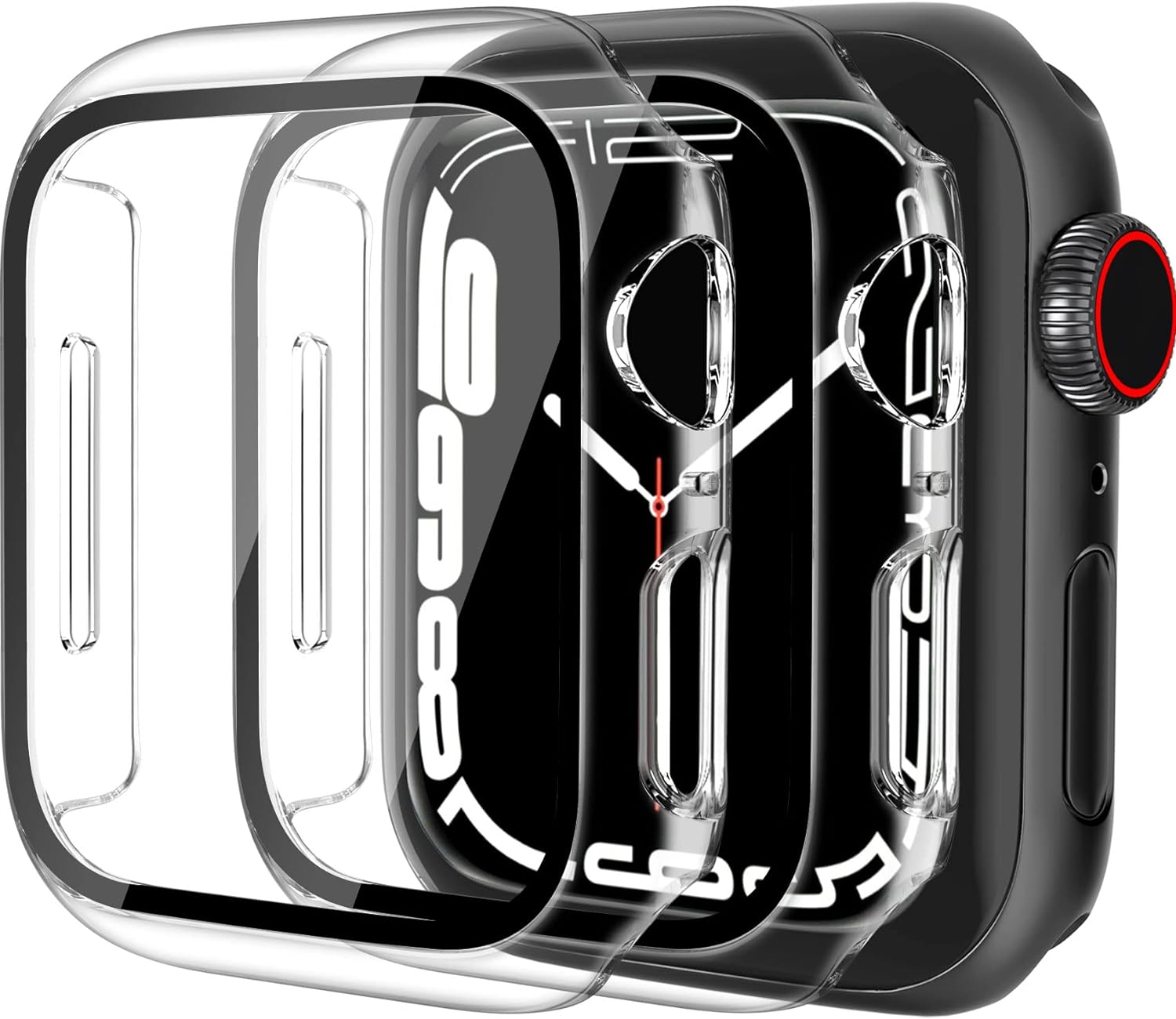 QHOHQ 2 Pack Hard PC Case Suitable for Apple Watch Series 8 45mm & Series 7 45mm with Tempered Glass Screen Protector, Full Coverage, Touch Sensitive, Ultra-Thin HD Bumper Protective Cover - Clear