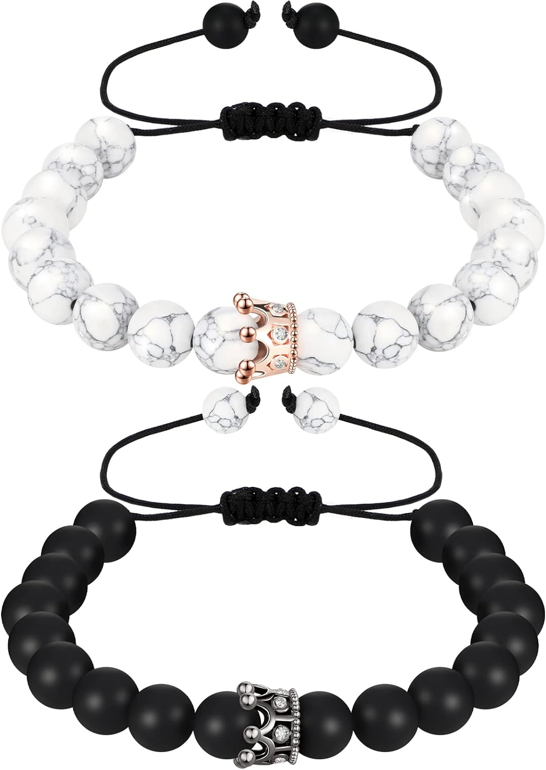 BBTO Howlite Bracelet Black Matte Agate Bracelet Couples Bracelet Distance Bracelet Energy Beads Bracelet for Valentine' Day Present