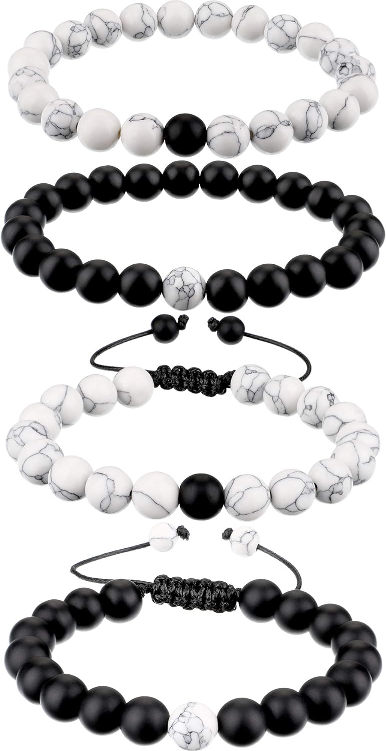 BBTO Howlite Bracelet for Couples Black Matte Agate Bracelet Distance Bracelet Energy Beads Bracelet