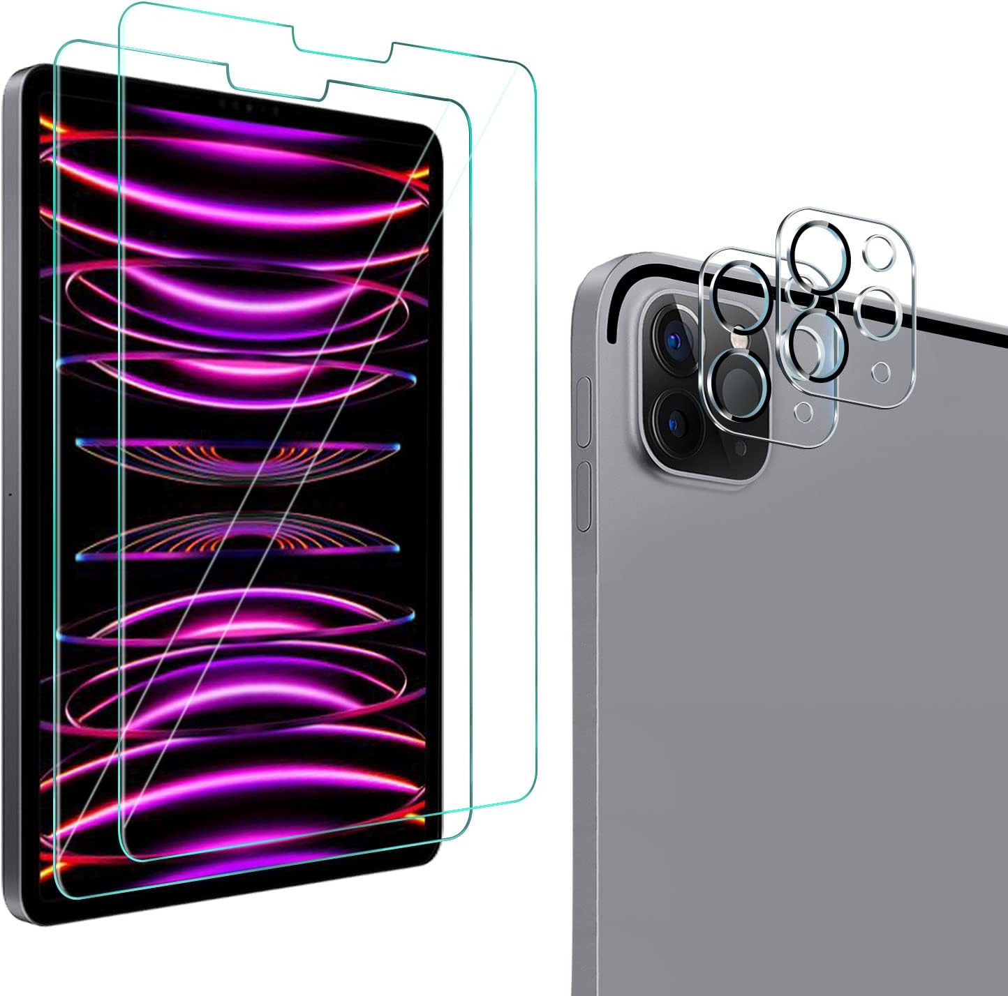 QHOHQ [2+2 Pack] Tempered Glass Screen Protector for iPad Pro 12.9 2022/2021/2020 (6th/5th/4th Generation) with Camera Lens Protector, Ultra HD, Anti-Scratch, Designed for Face IDApple Pencil