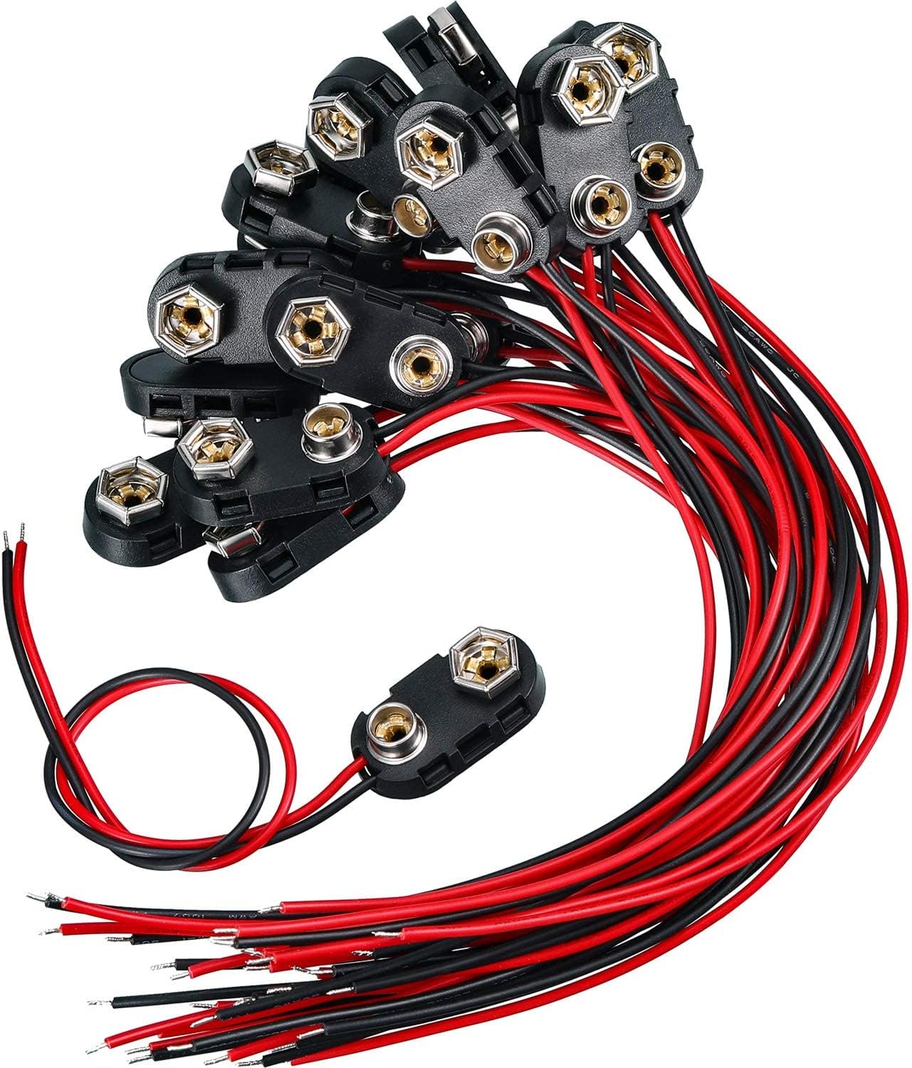 120 Pack 9v Battery Clip Connector Bulk Long Cable Connection Hard Shell Black Red Connector