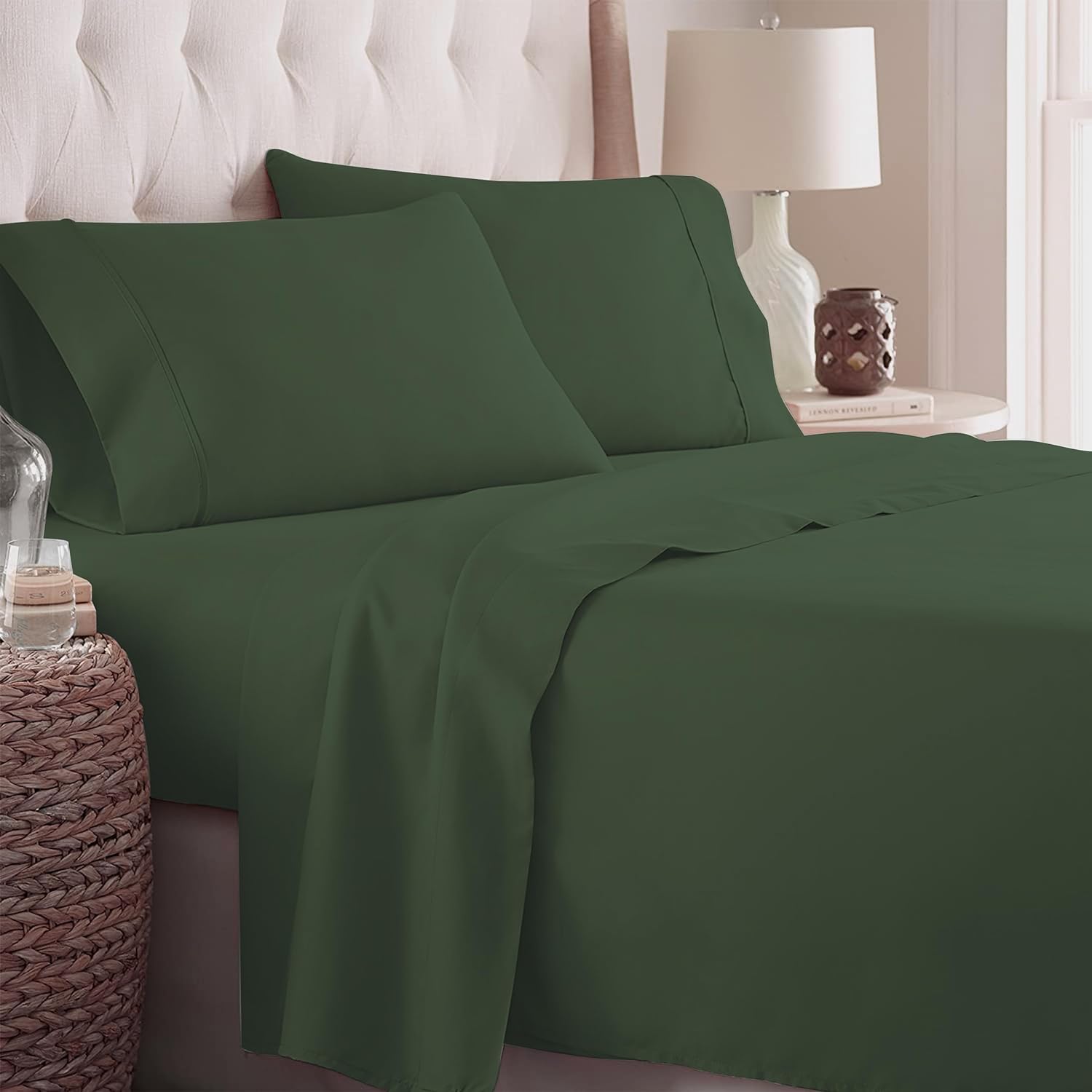 Danjor Linens Twin XL Sheets - Hotel Luxury Essentials Bedding - 4 pc Soft Bedding & Pillowcases Set with Deep Pockets - Breathable Bed Sheets, Wrinkle Free - Dark Sage Sheets