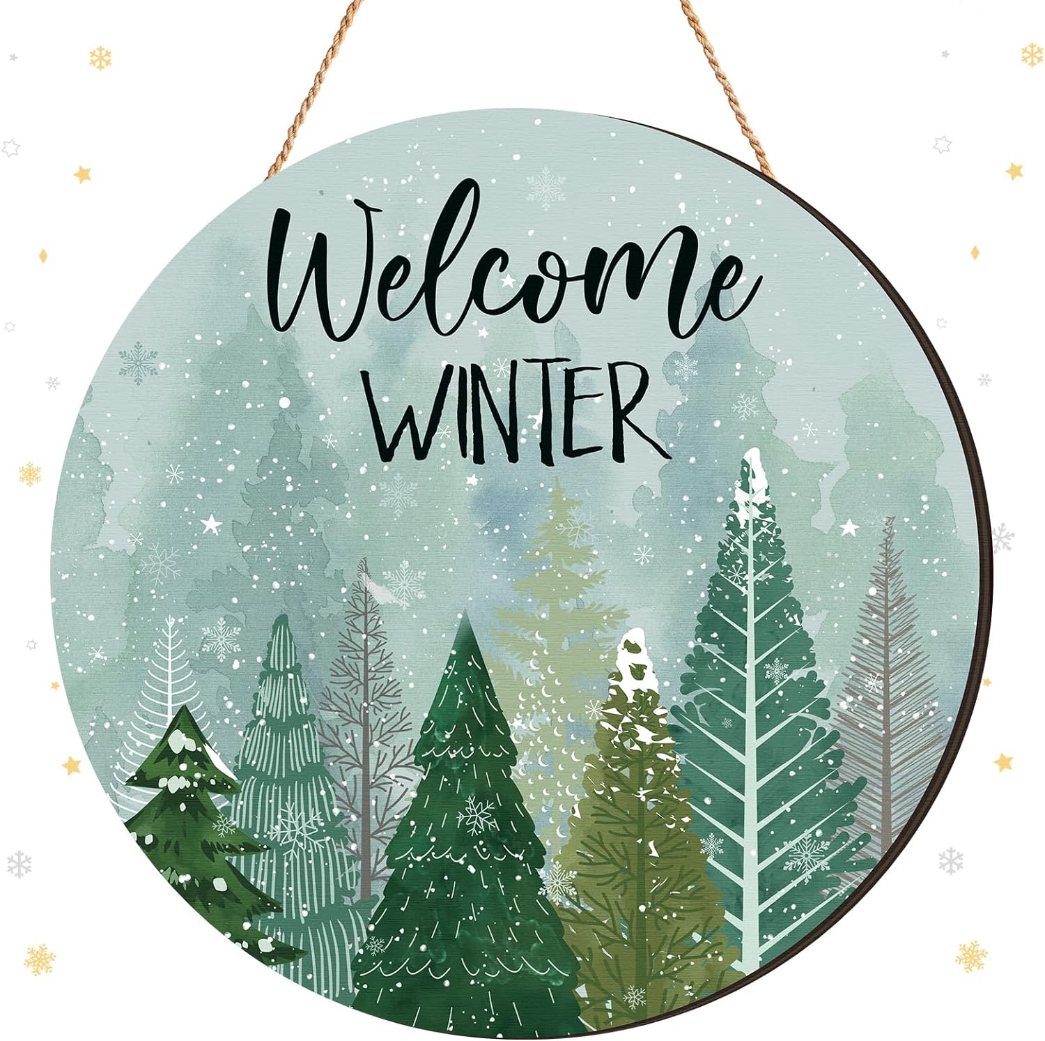 Welcome Winter Sign for Front Door Decor Winter Farmhouse Snow Pine Tree Sign Wood Winter Snowflake Tree Sign Decor Wreath Hanging Plaque for Xmas Porch Front Door Outdoor Home Decor