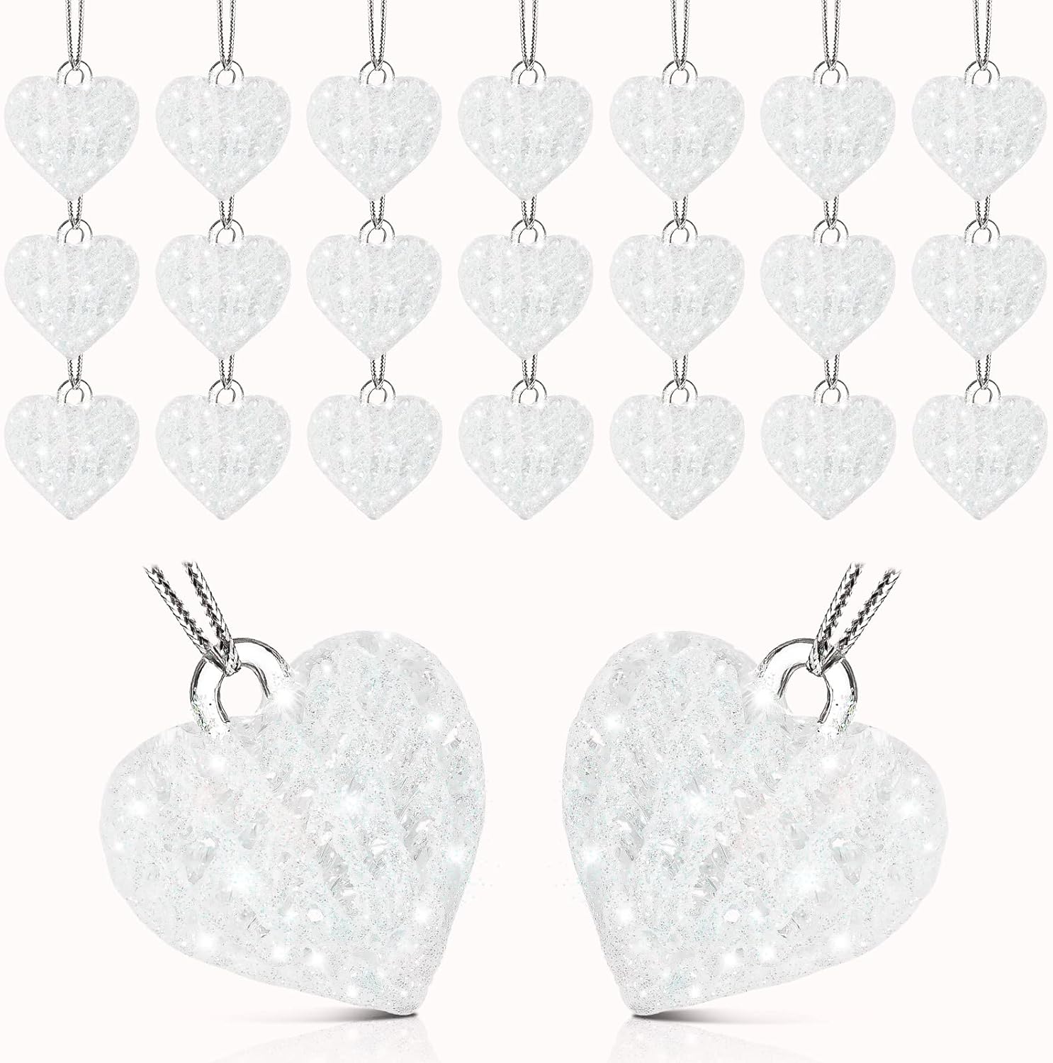 21 Pieces Valentine' Day Glass Heart Ornaments Clear Heart Hanging Glass Decorations Crystal Heart Ornaments Small Heart Shaped Glass Ornaments for Valentine' Day Decor (White)