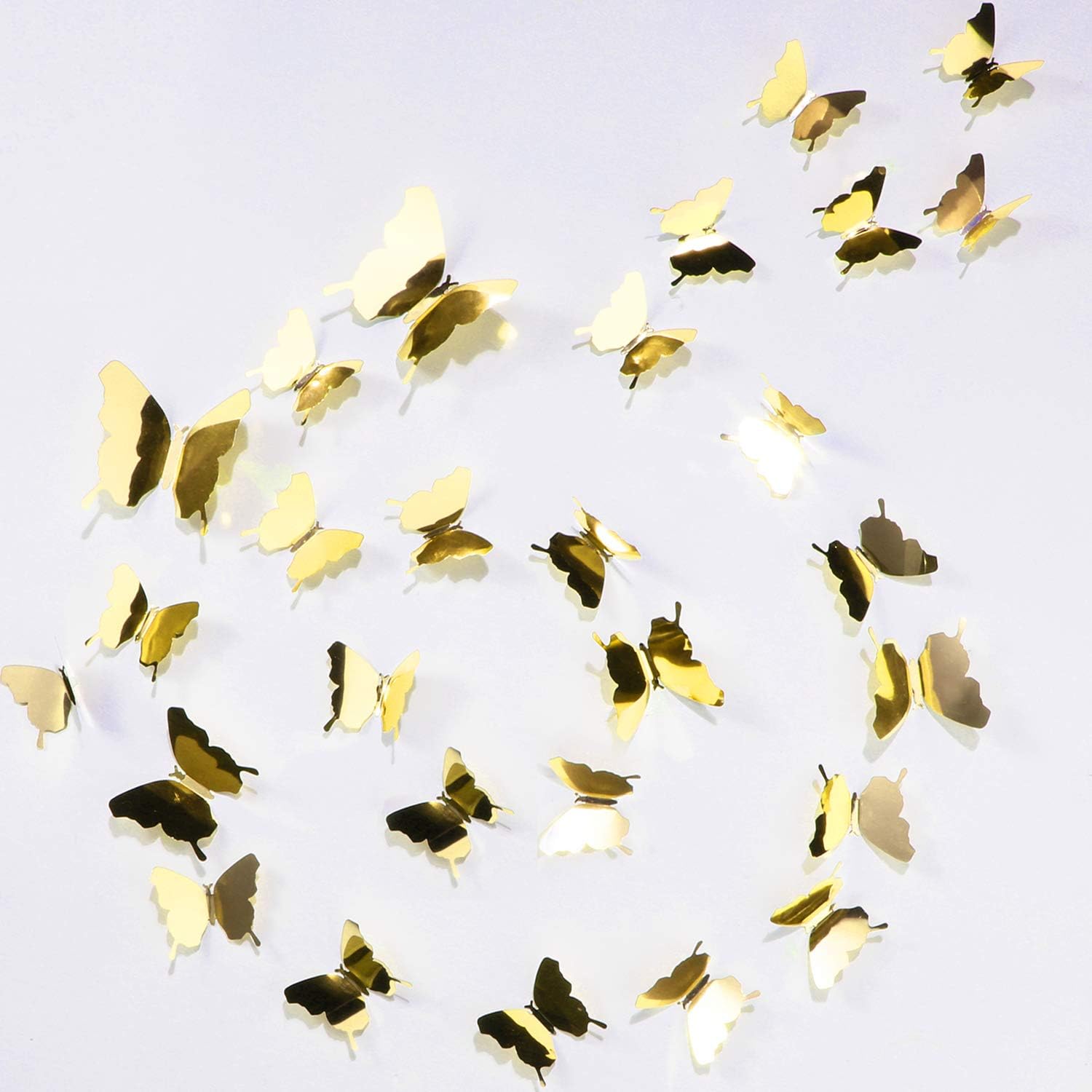 48 Pieces Butterfly Wall Decor DIY Mirror 3D Butterfly Stickers Removable Butterfly Decals for Home Nursery Classroom Kids Bedroom Bathroom Living Room Decor (Gold)