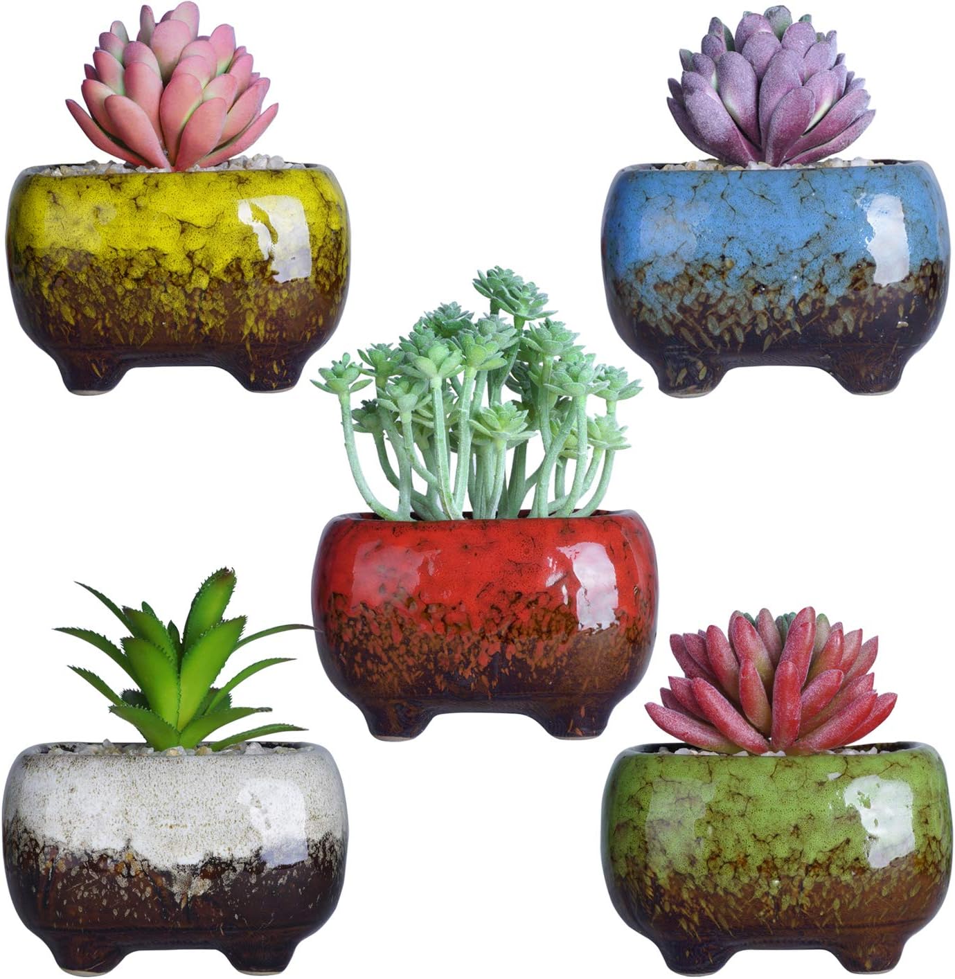 ARTKETTY Succulent Pots - 4.7 Inch Small Succulent Planter Pots with Drainage Hole Ceramic Flower Pots for Indoor Cactus Plants Pack of 5