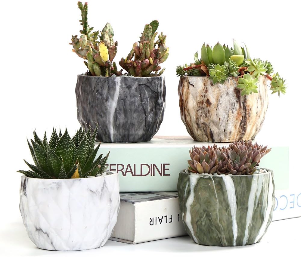 SE SUN-E Sun-E Modern Style Marbling Ceramic Flower Pot Succulent/Cactus Planter Pots Container Bonsai Planters with Hole 3.35 Inch Gift Idea(4 in Set) Plants Not Included