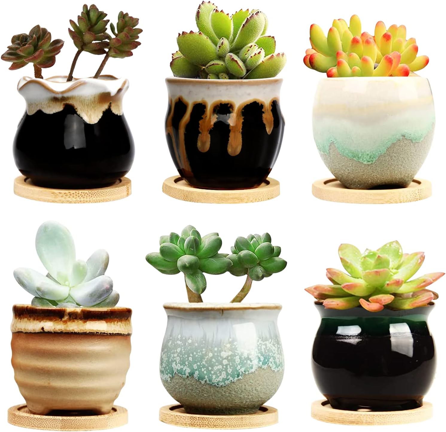 Brajttt 2.5 Inch Succulent Pot with Drainage,Planting/Flower Pots,Small Planter for Mini Plant Ceramic Flowing Glaze Base Serial Set with Holes