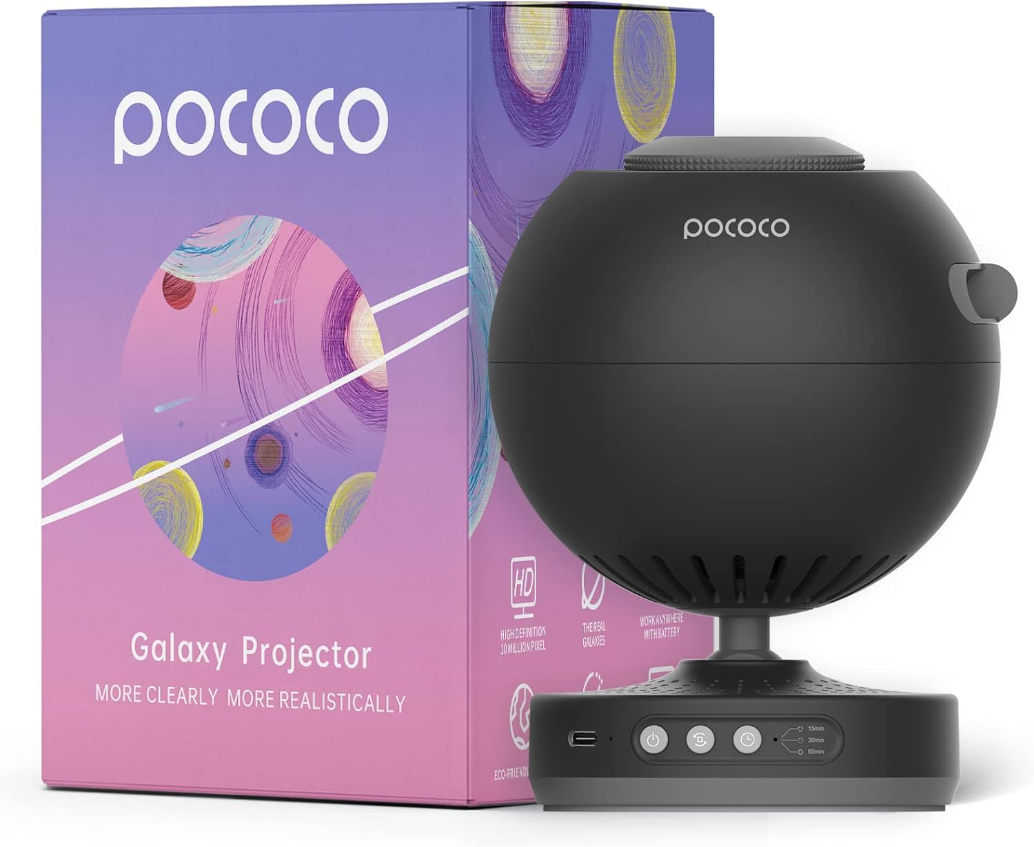 POCOCO Galaxy Star Projector for Bedroom with Replaceable Optical Film Discs, Home Planetarium Night Light Projector with High-Definition Soft Light for Relax, Study, and Meditate, Stress Relief Gifts