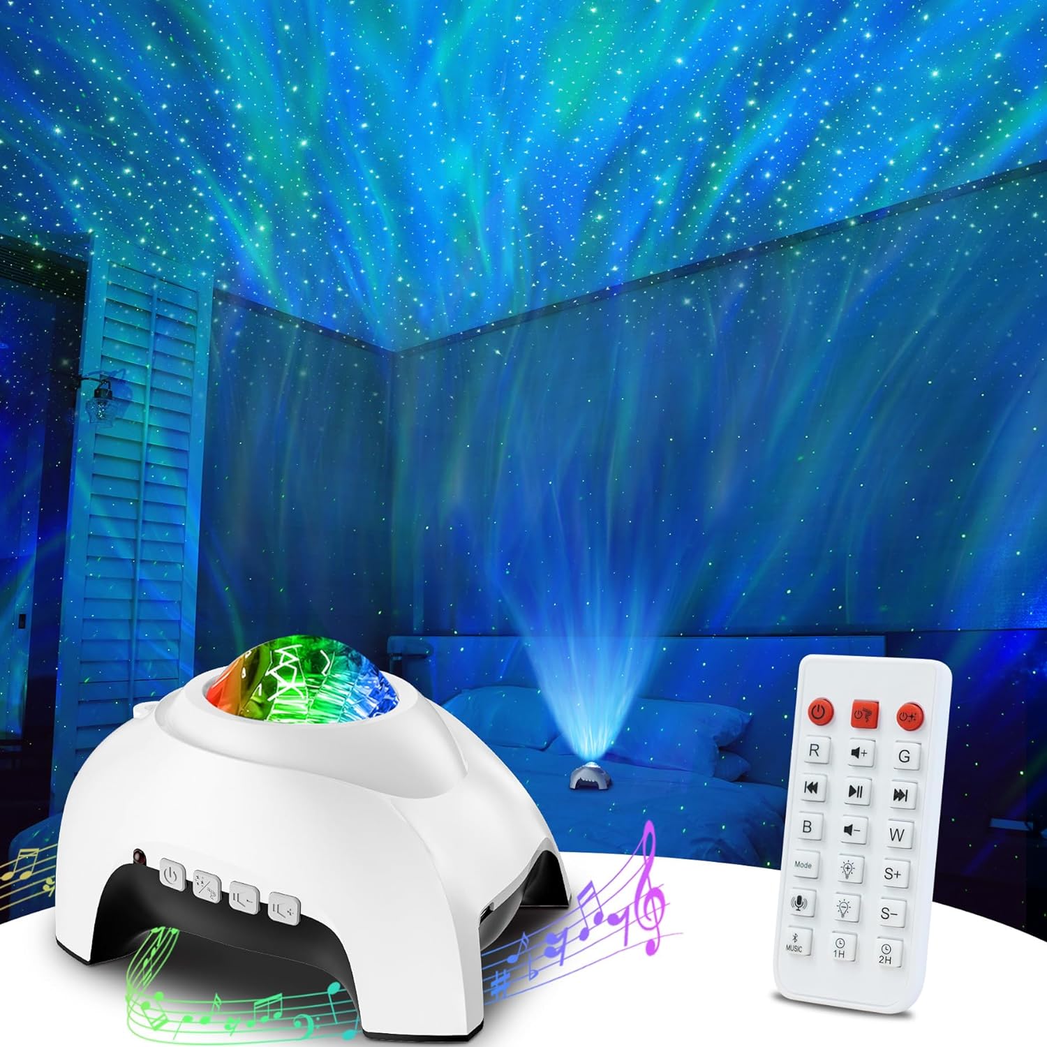 Star Projector, Galaxy Projector for Bedroom, Bluetooth Speaker and White Noise Aurora Projector, Night Light Projector for Kids Adults Gaming Room, Home Theater, Ceiling, Room Decor