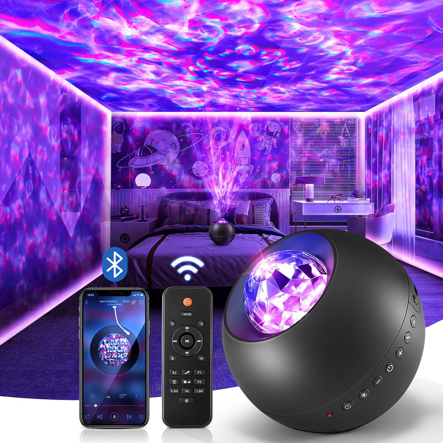 Galaxy Projector, White Noise Galaxy Light Projector Light, Bluetooth Music Star Projector Night Light for Kids, Remote Timer Galaxy Projector Night Light for Bedroom,Teen Girl Adult Gifts & Decor