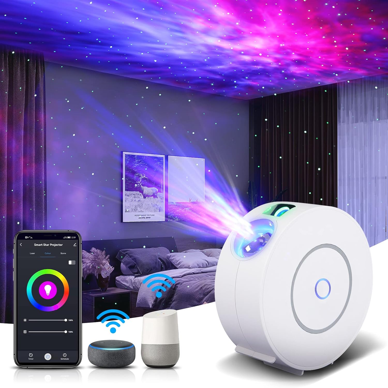 Star Projector, Galaxy Projector for Bedroom, Smart APP & Voice Control Galaxy lamp, Compatible with Alexa & Google Home, for Kids Adults Bedroom,Room Decor,Game Room,Party