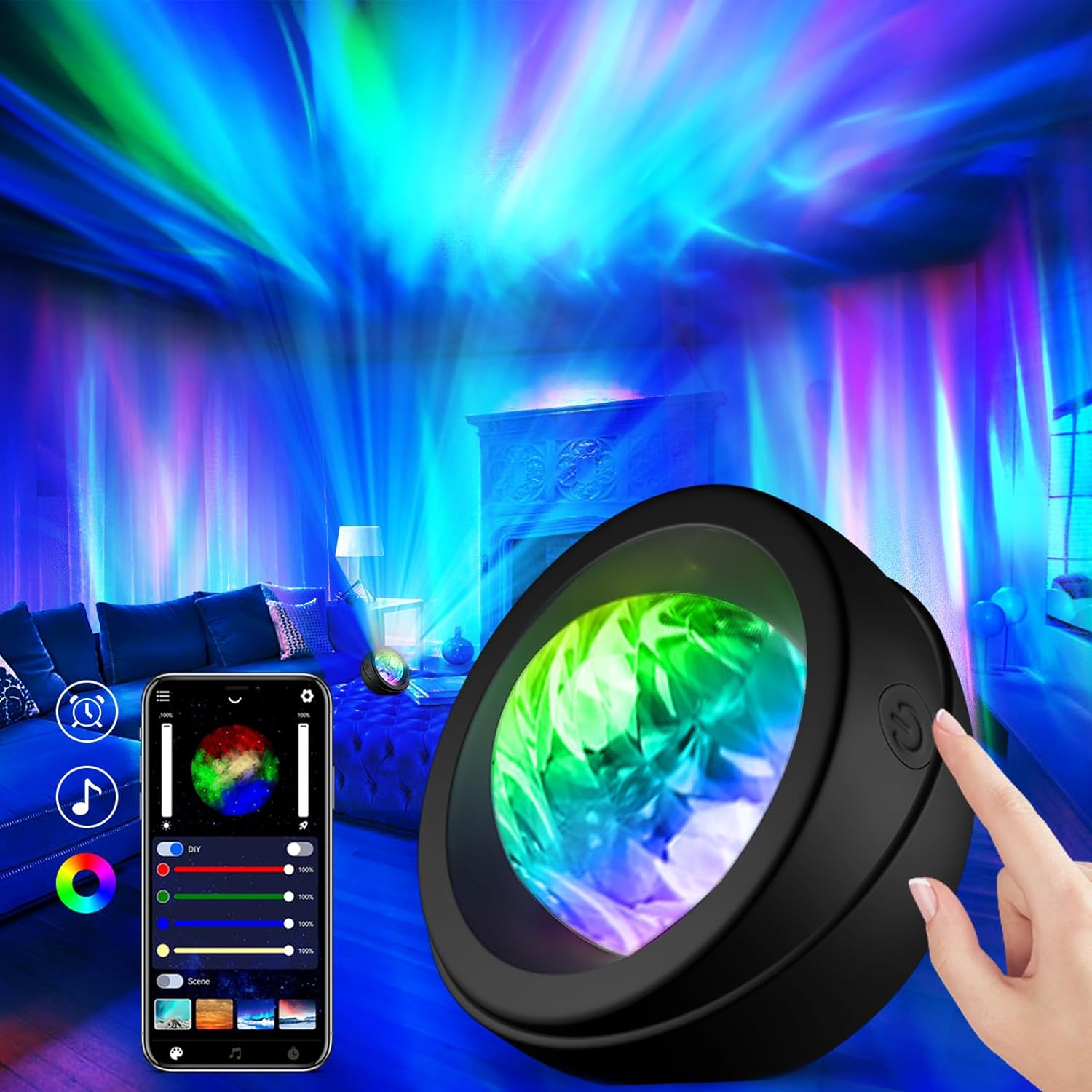 RUISHINE Light Projector, Galaxy Projector for Bedroom Northern Lights Aurora Projector with Timer, APP Control Night Light Gift for Kids Adults Home Decor Christmas Game Room Party(Black)