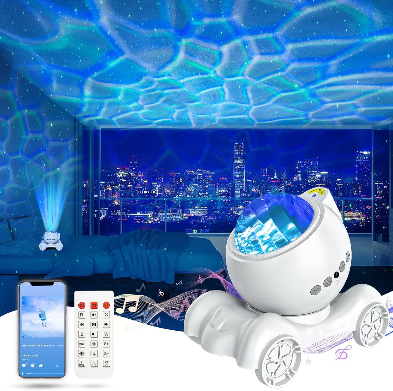 Star Projector, Galaxy Projector Built-in Bluetooth Speaker and 8 White Noise, Night Light Projector for Kids Adults, Aurora Projector for Home Decor/Relaxation/Party/Music/Gift (White)