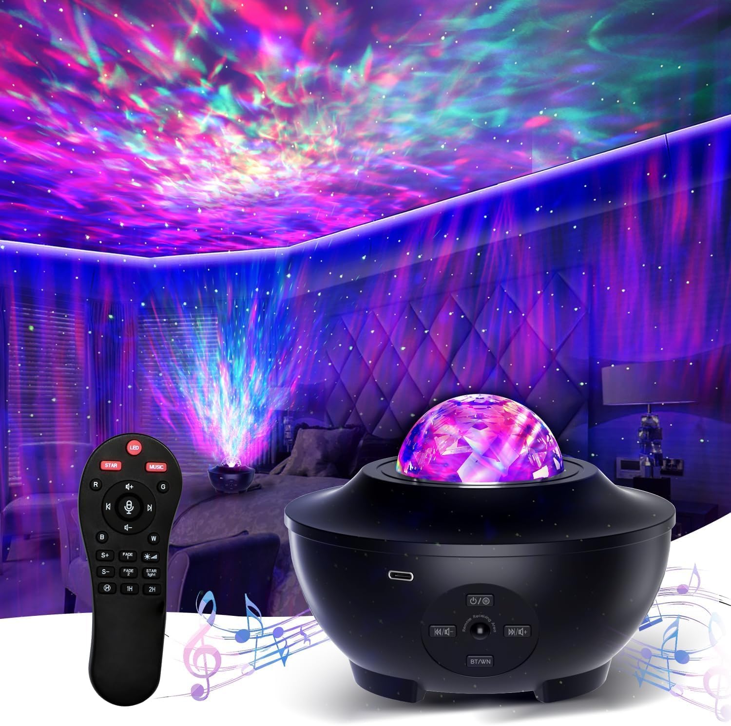 Galaxy Projector Star Projector, White Noise Bluetooth Speakers Night Light Timer Remote Control, Room Decor for Teen Girls/Led Lights for Bedroom Decor/Teen Children Adults Gift