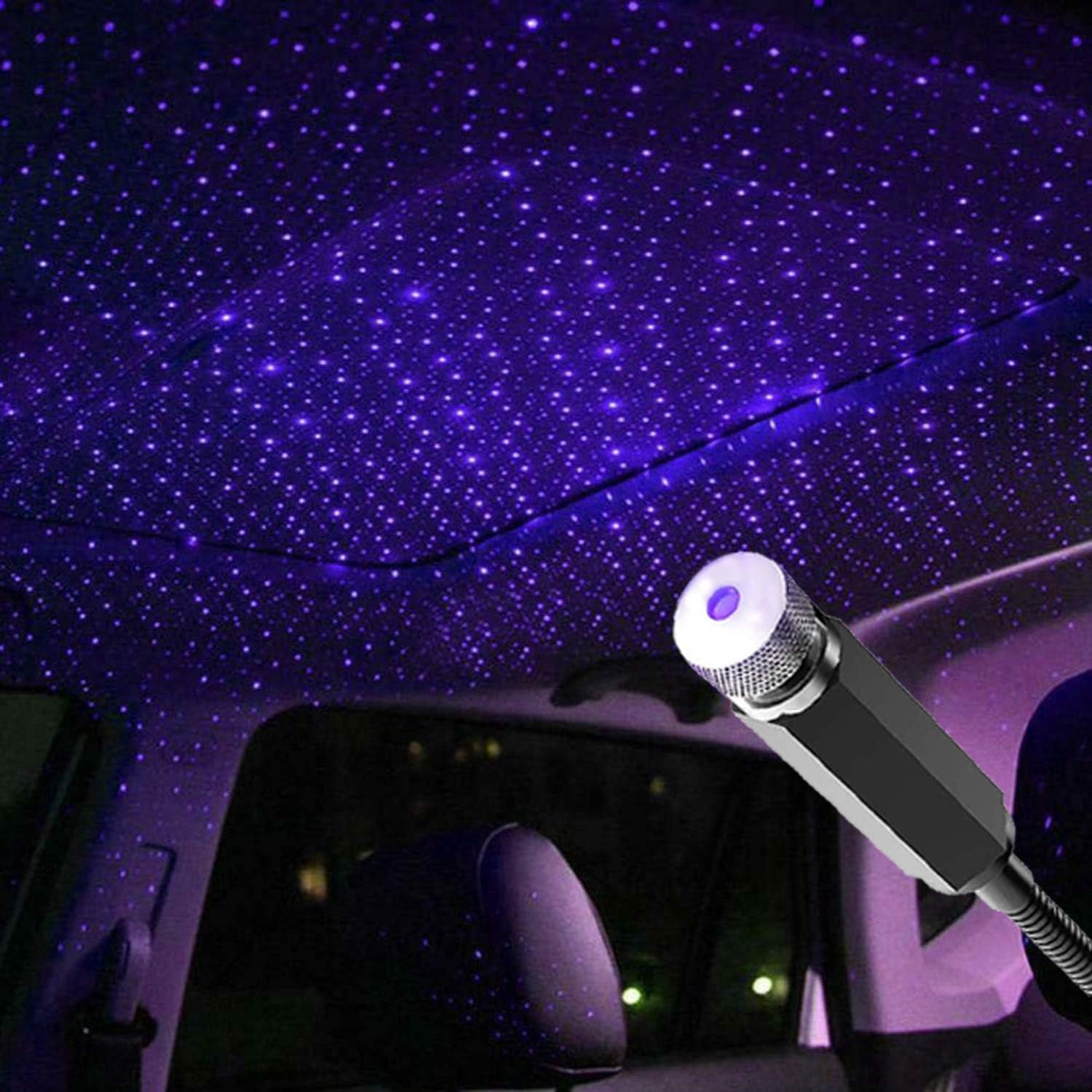 Star Projector Night Light, Booreina Romantic USB Night Light Violet Blue Adjustable Interior USB Car Lights Auto Roof Ceiling Lamp for Bedroom Car Roof Ceiling