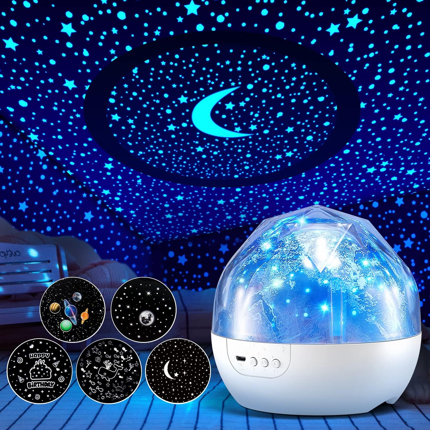 Gifts Package Night Light for Kids, 5 Films Kids Night Light, 360Rotating Baby Night Light Projector, Dimmable Star Light Projector for Bedroom, Star Lights for Ceiling Projector Kids Space Gifts